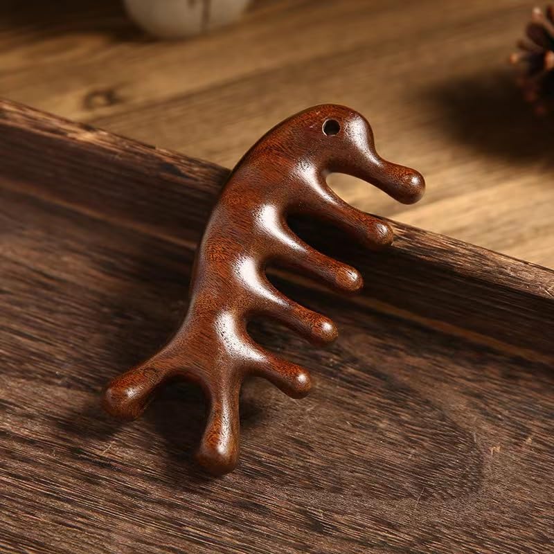 Premium Sandalwood Scalp Massager Comb - Natural Wooden Hair Growth Stimulator with Gua Sha for Head Relaxation | Perfect for Stress Relief, Improved Circulation & Healthy Hair Care at Home or Salon