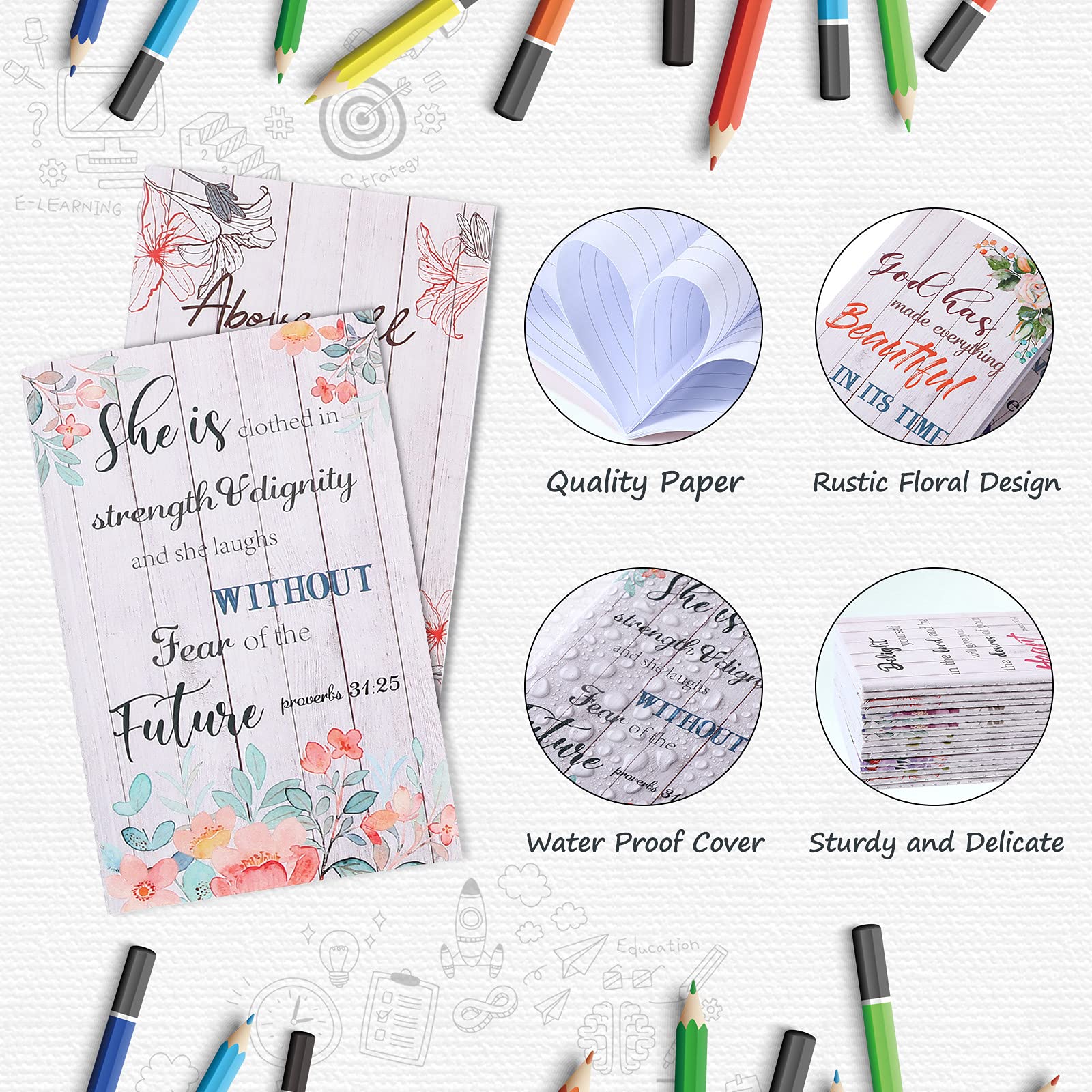 Floral Prayer Journal for Women - Inspirational Bible Verse Notebook with Rustic Flower Design, Pocket Notepad with Scripture Quotes - Perfect for Daily Devotion, Bible Study, School & Office Use - 4.9 x 3.1 Inch (Set of 16)