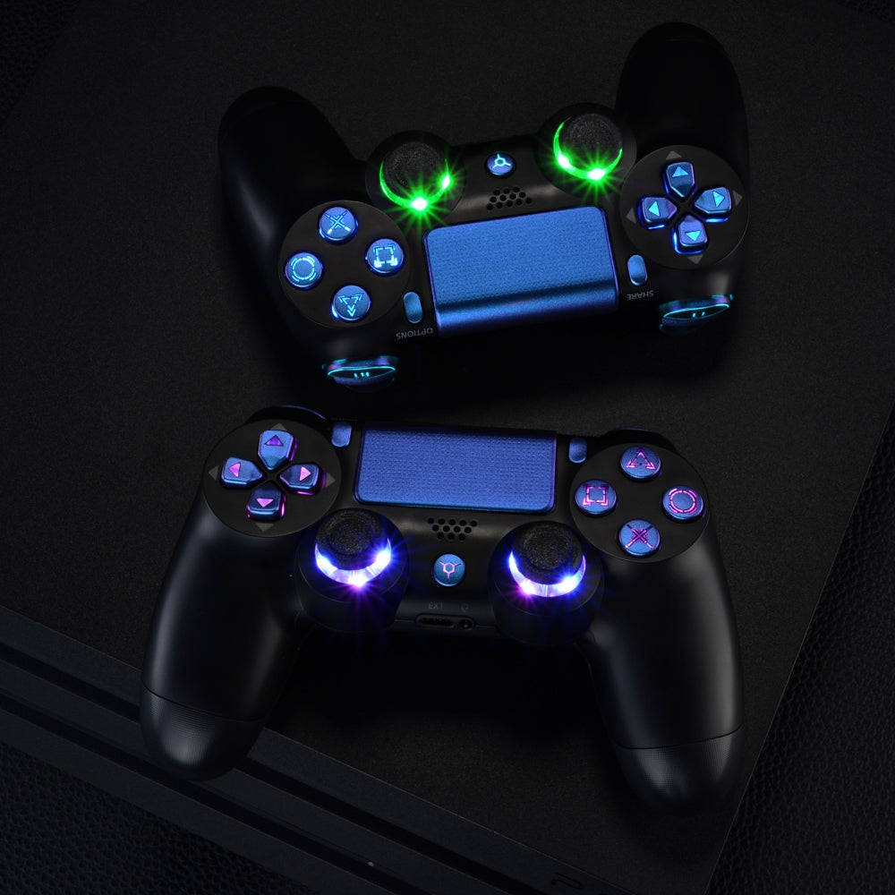 eXtremeRate Multi-Color LED Illuminated Buttons DTFS Kit for PS4 CUH-ZCT2 Controller - Chameleon Purple & Blue - Enhance Gaming Experience with Custom Lighting