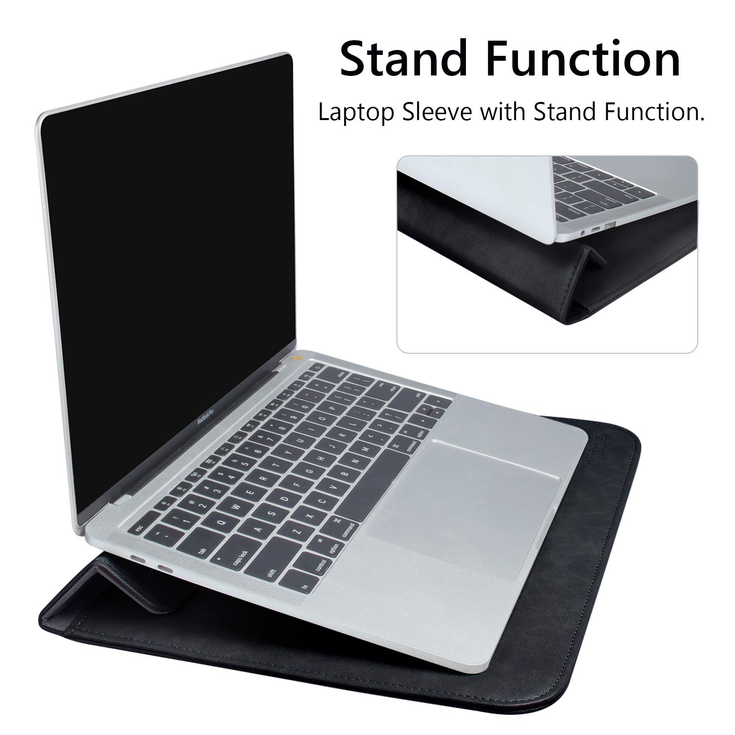 TOWOOZ 13-14 Inch Laptop Sleeve for MacBook Pro/Air, Dell XPS 13 & Surface Pro X - Protective Neoprene Case with Storage Pouch (Black) | Perfect for Work, Travel & School