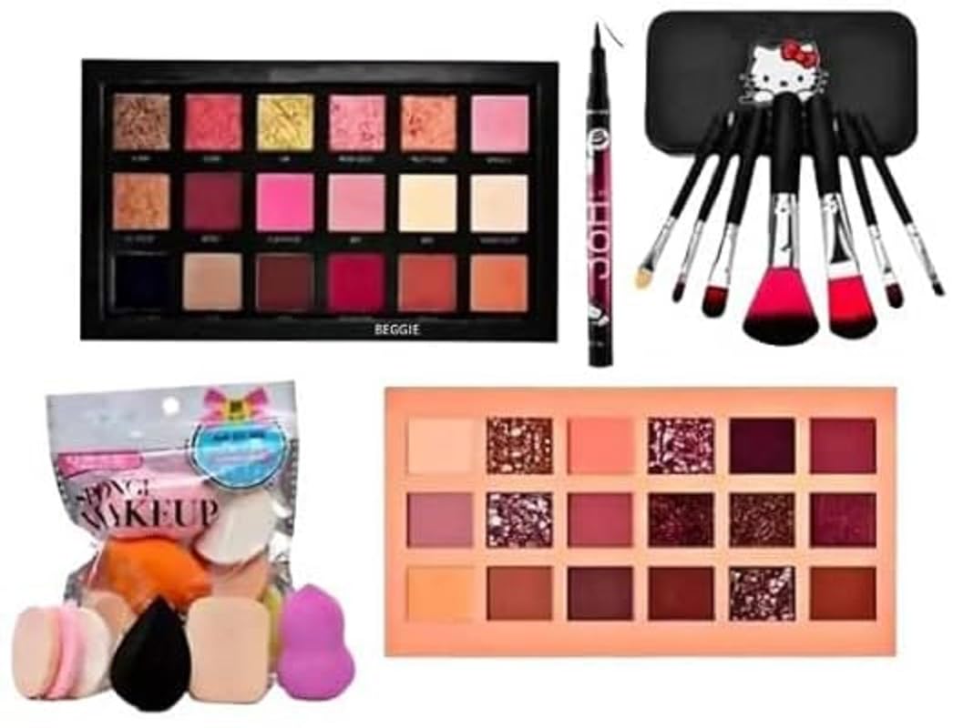 SUNISA Rose Gold Eyeshadow Palette - Matte & Shimmer Eyeshadows (10g) with 6 Makeup Blender Puffs & 7-Piece Black Makeup Brush Set | Perfect for Professional Makeup Artists and Everyday Beauty Looks