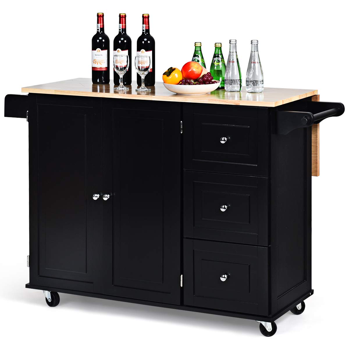 Giantex Kitchen Island Cart with Drop-Leaf Tabletop - Large Rolling Trolley with Cabinet, 3 Drawers & Towel Rack - Mobile Kitchen & Dining Room Organizer for Utensils, Spices & Cookware - Perfect for Small Spaces, Meal Prep & Entertaining