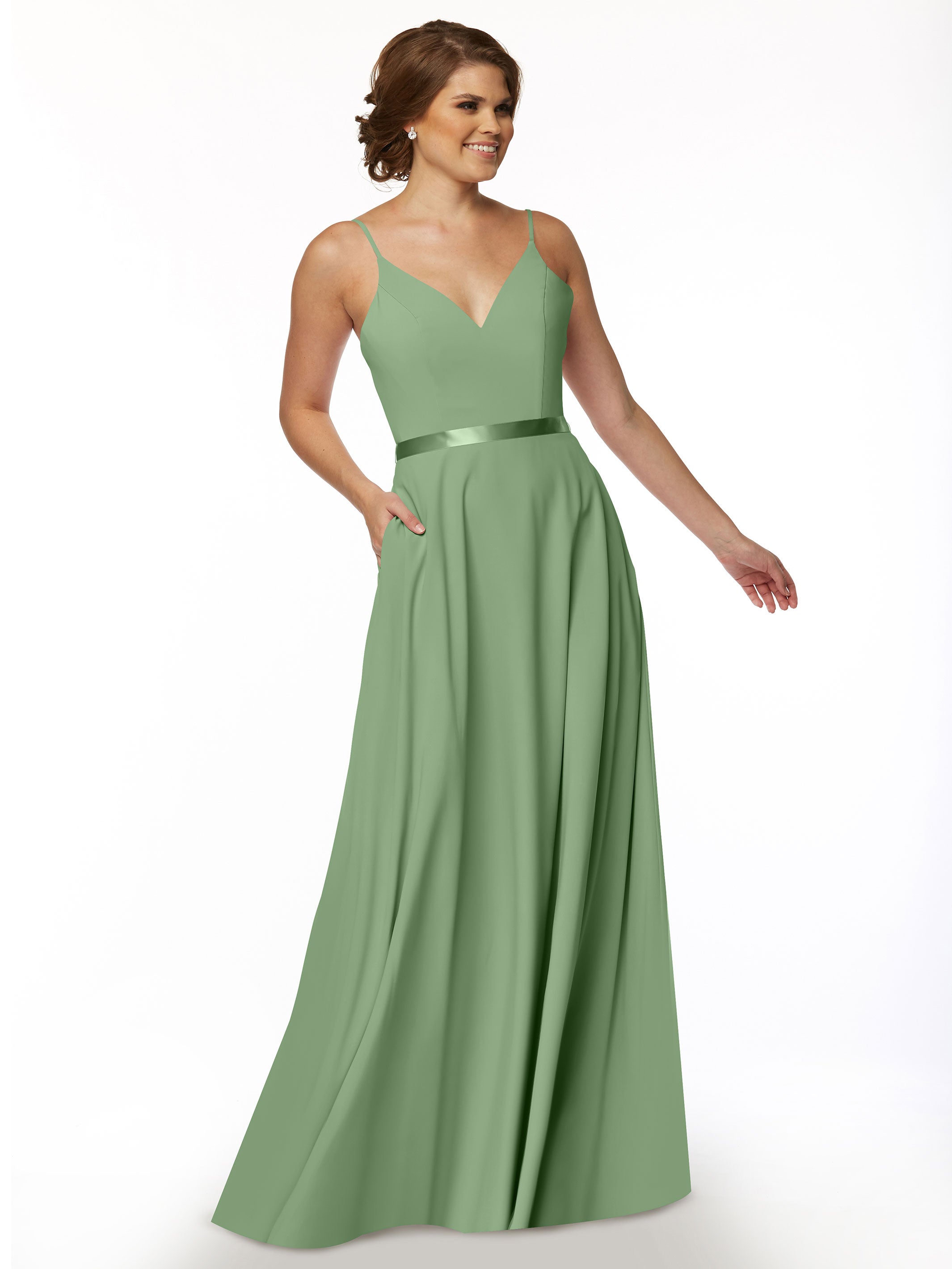 Elegant 80112 Spaghetti Strap Stretch Chiffon A-Line Bridesmaid Dress with Adjustable Sash - Perfect for Weddings, Formal Events & Special Occasions