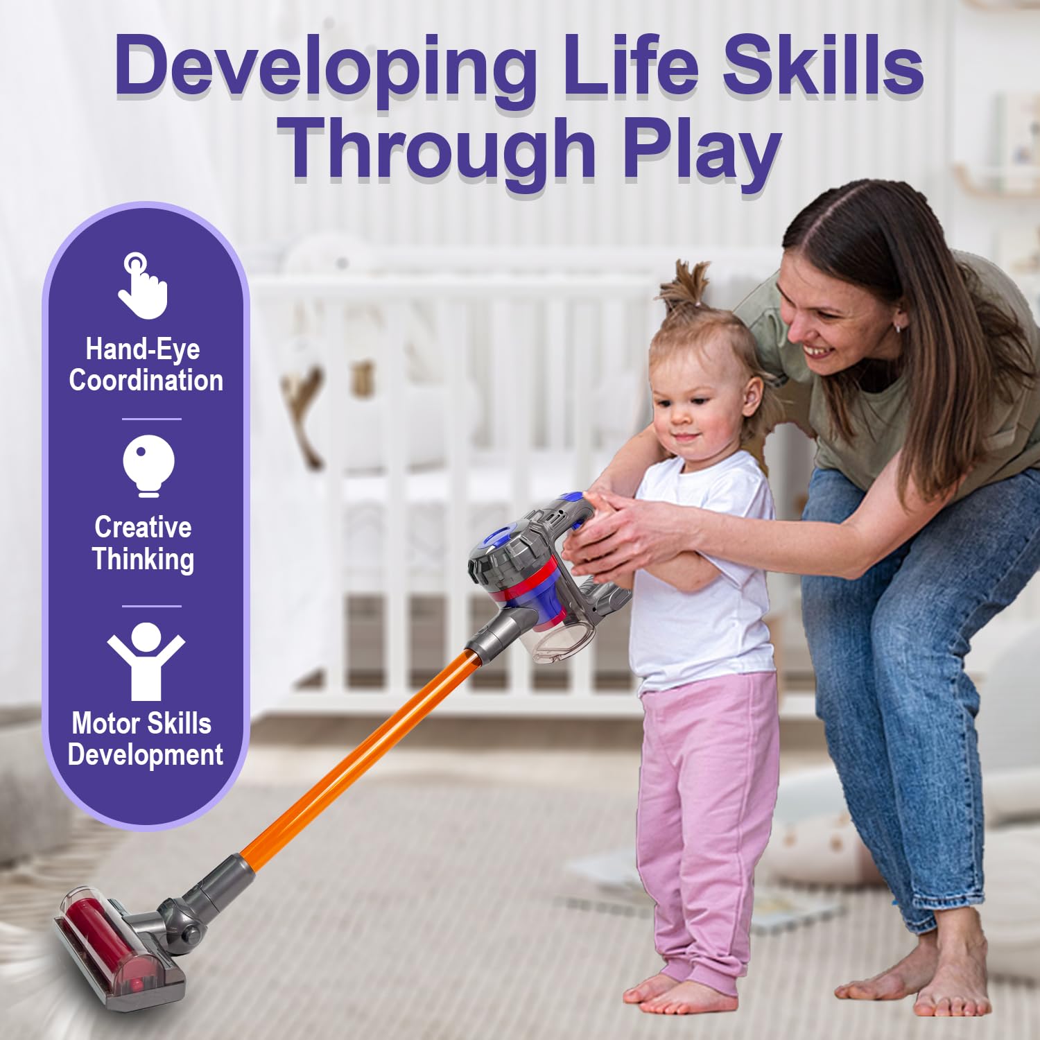VARANO 3-in-1 Kids Vacuum Cleaner Toy with Real Suction - Functional Toddler Cleaning Toy for Ages 3+ | Pretend Play, Early Learning & Household Helper | Classic Edition for Bedroom, Playroom & Carpet Cleaning Fun