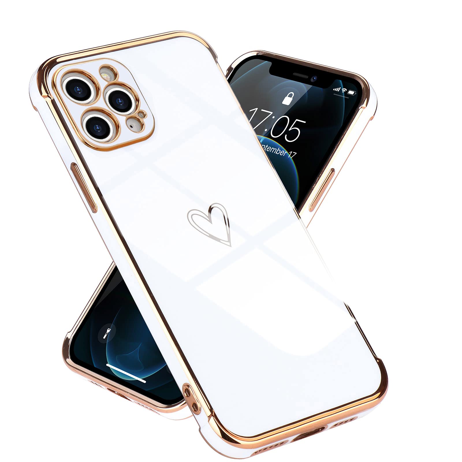 Premium Luxury Plating iPhone 12 Pro Max Case - Cute Heart Design Shockproof Silicone Cover with Camera Protection | Slim Soft Bumper for Women & Girls (White) | Perfect for Everyday Use, Gift Giving & Fashion Protection