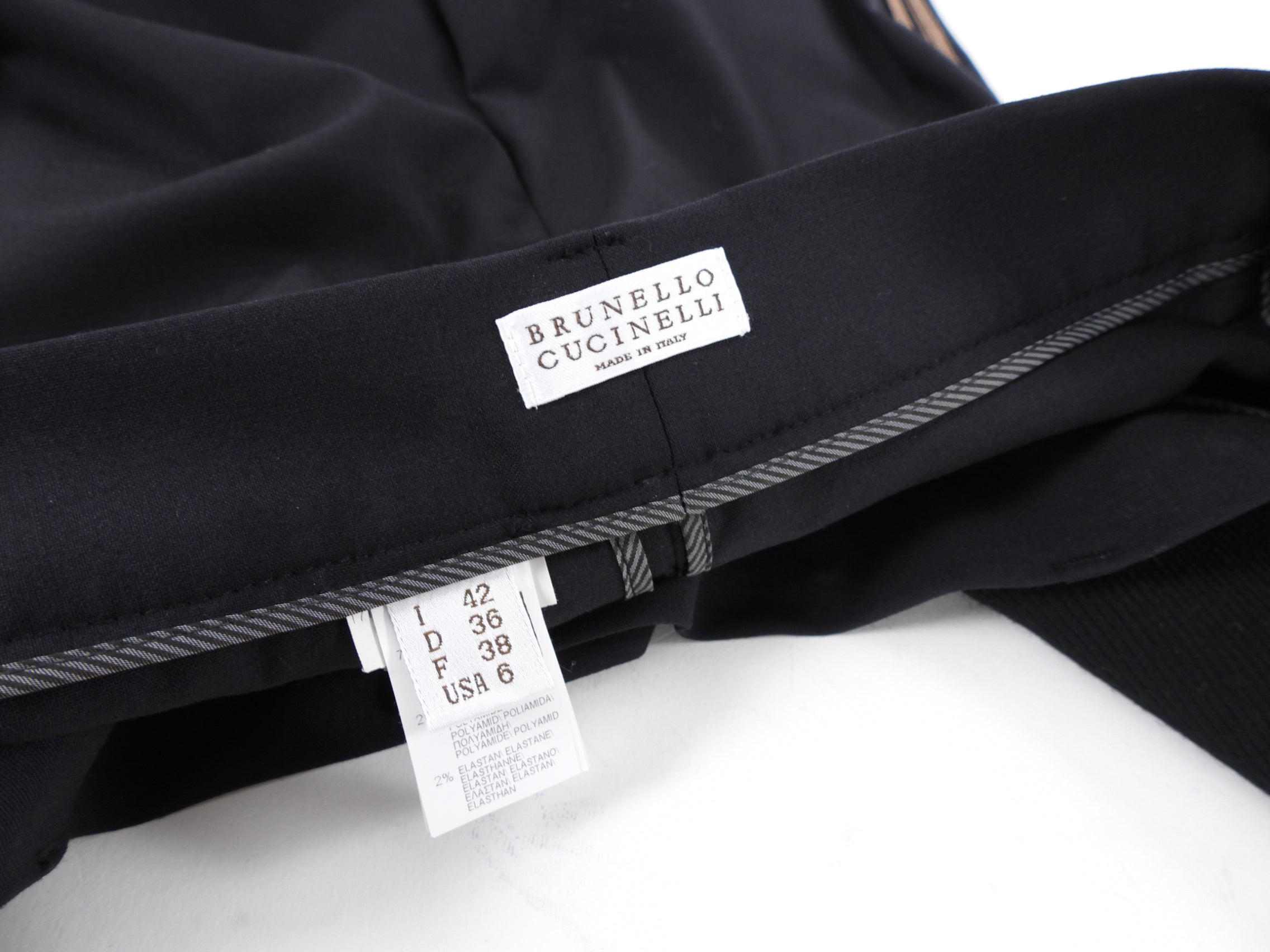 Brunello Cucinelli Black Wool Elastic Waist Tapered Trousers for Women - Size S (US 4/6) - Comfortable Stretch Pants for Office, Business Casual & Travel