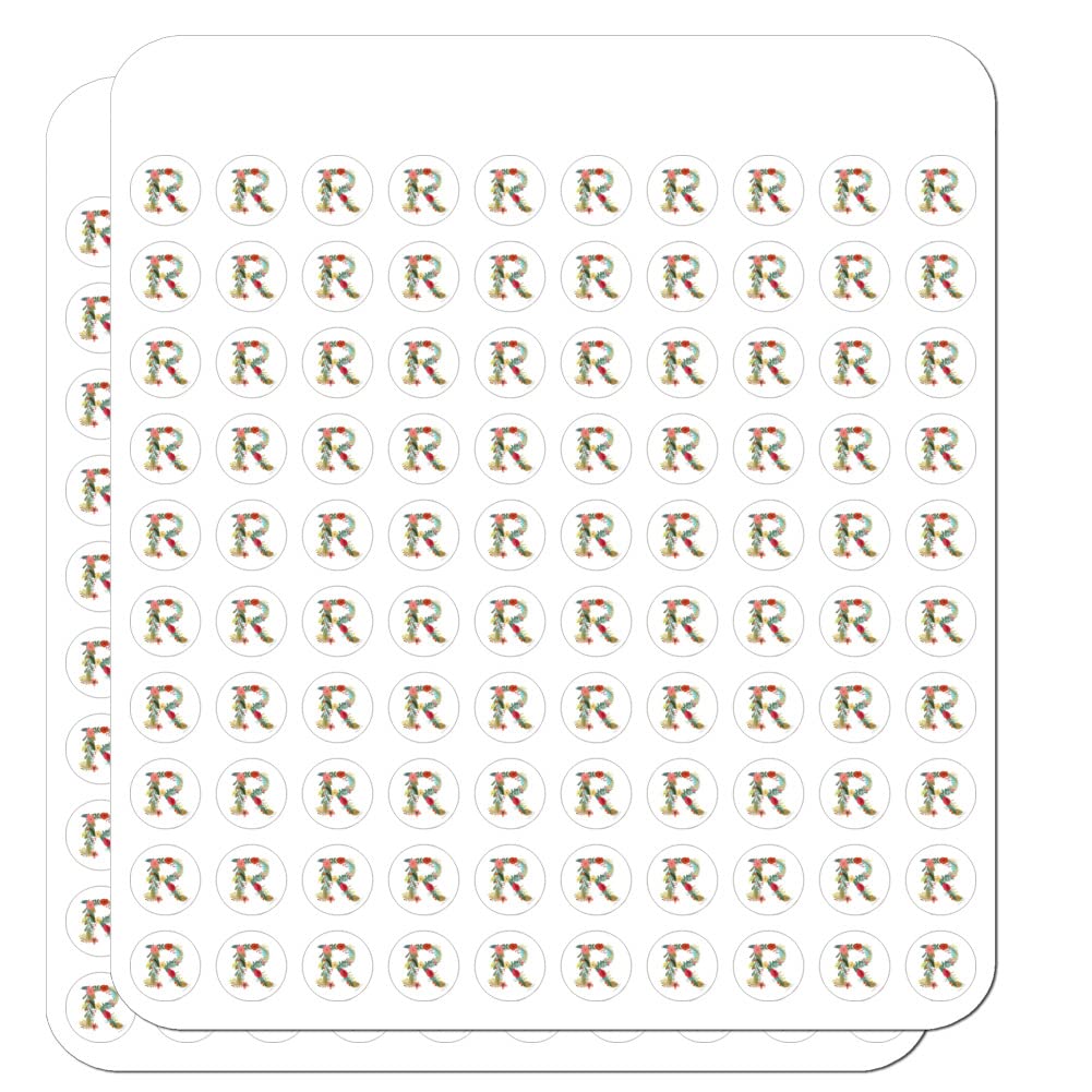 Floral Monogram Letter R Stickers for Planners, Calendars, Scrapbooking & DIY Crafts - Perfect for Bullet Journals, Wedding Invitations & Gift Decorations