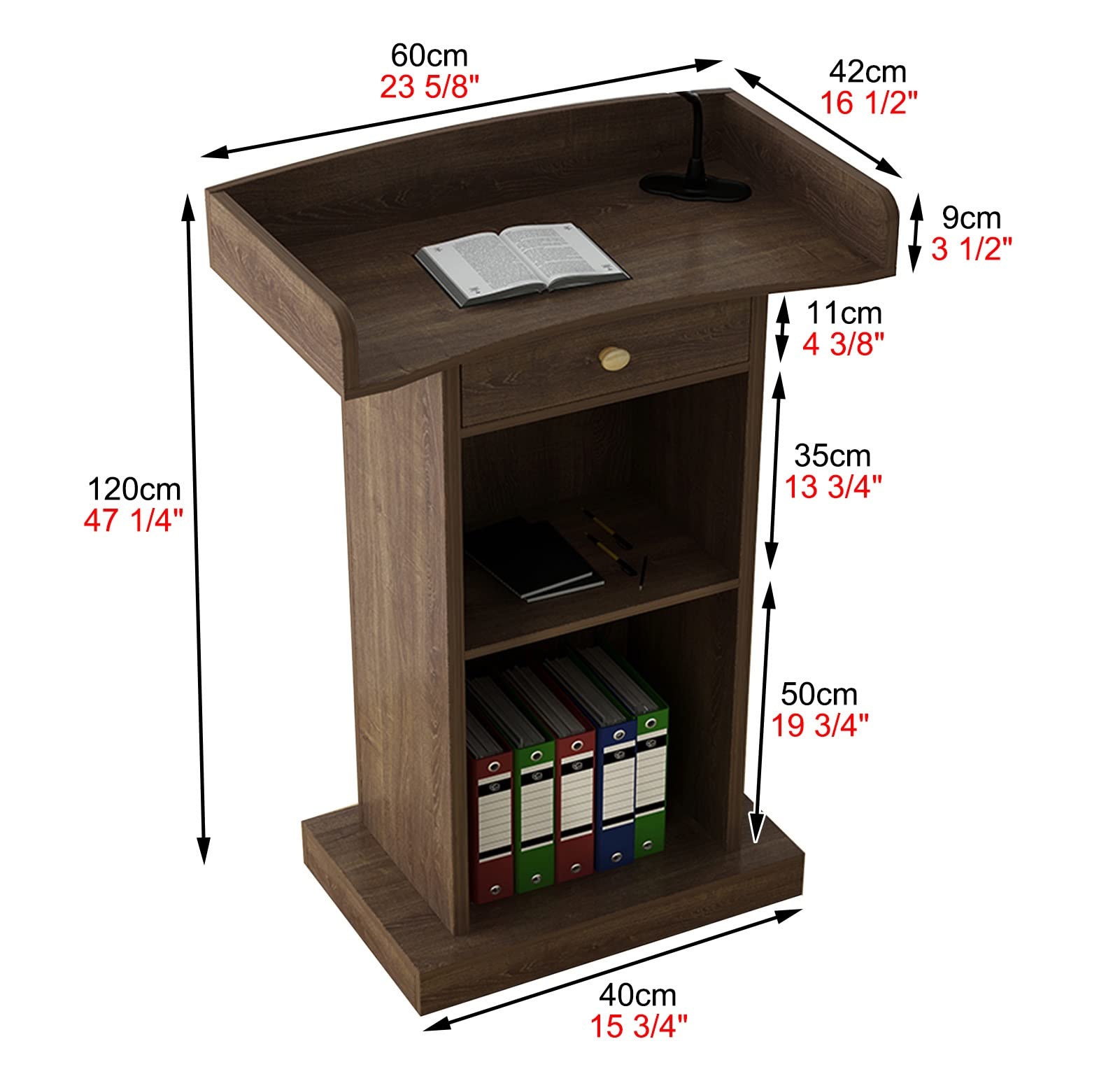 Wooden Lectern Podium Stand - Heavy Duty Floor Standing Pulpit for Church, School, Office & Restaurant - Compact Design with Drawer - 120cm Height - Perfect for Speeches, Presentations & Ceremonies