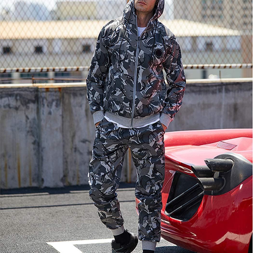 Men's Casual Tracksuit 2-Piece Set - Long Sleeve Hooded Running Jogging Athletic Sportswear for Gym, Workout & Outdoor Activities