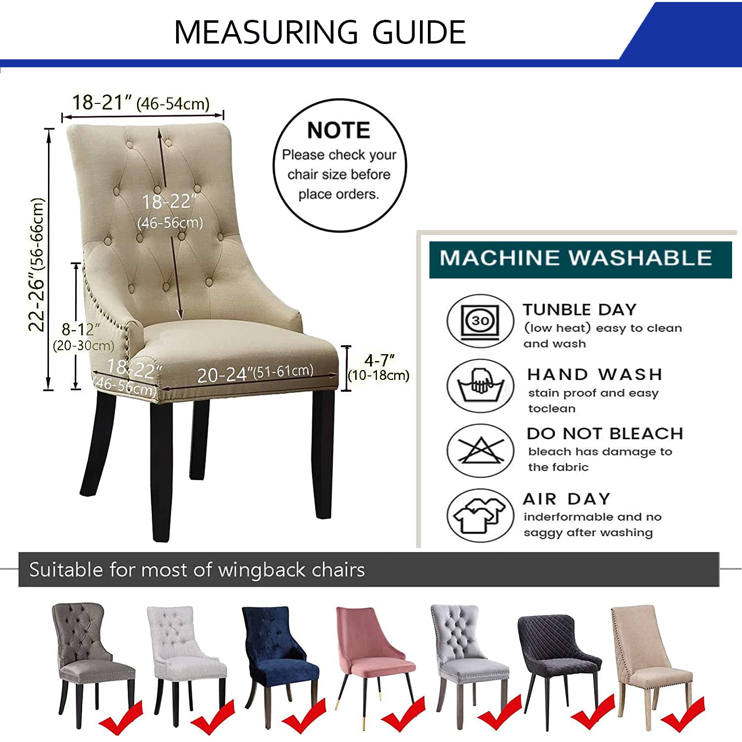 Stretch Rhombic Geometric Wingback Chair Slipcovers - Washable & Reusable Armchair Protector Covers for Dining Room, Living Room, Office (Light Grey, Set of 2) | Home Decor & Furniture Protection