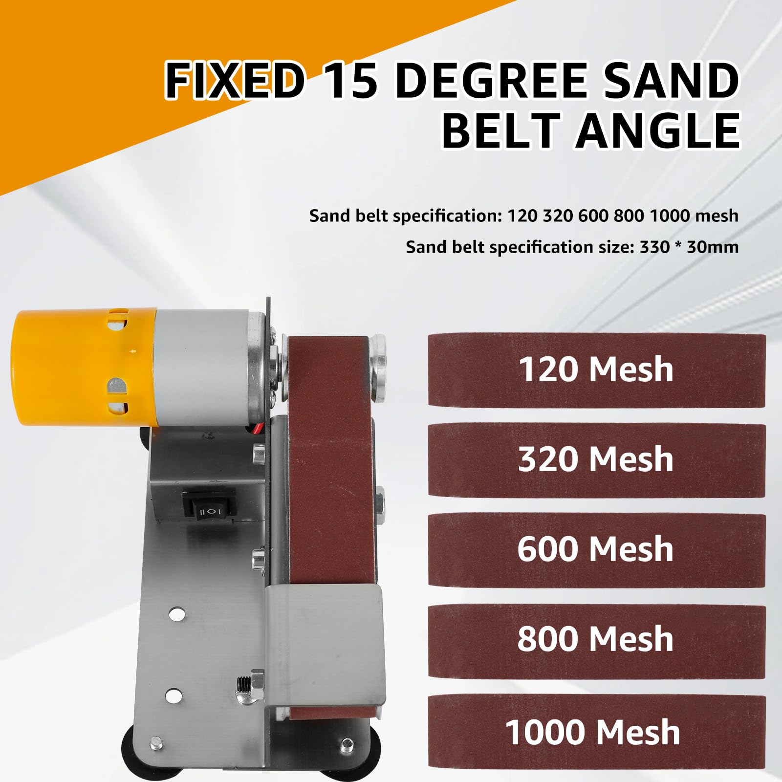 15 Degree Mini Belt Sander - 7-Speed Adjustable Electric Bench Grinder & Knife Sharpener | Low Noise Wood & Metal Polishing Machine for DIY, Crafting, and Workshop Projects