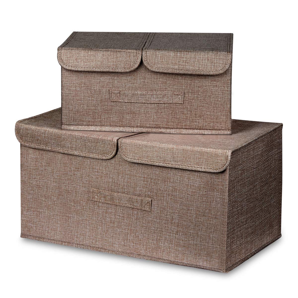Linen Fabric Foldable Storage Bins with Double Lids & Handles - Organizer Box for Nursery, Home, Bedroom & Wardrobe | Space-Saving Closet & Toy Storage Solution