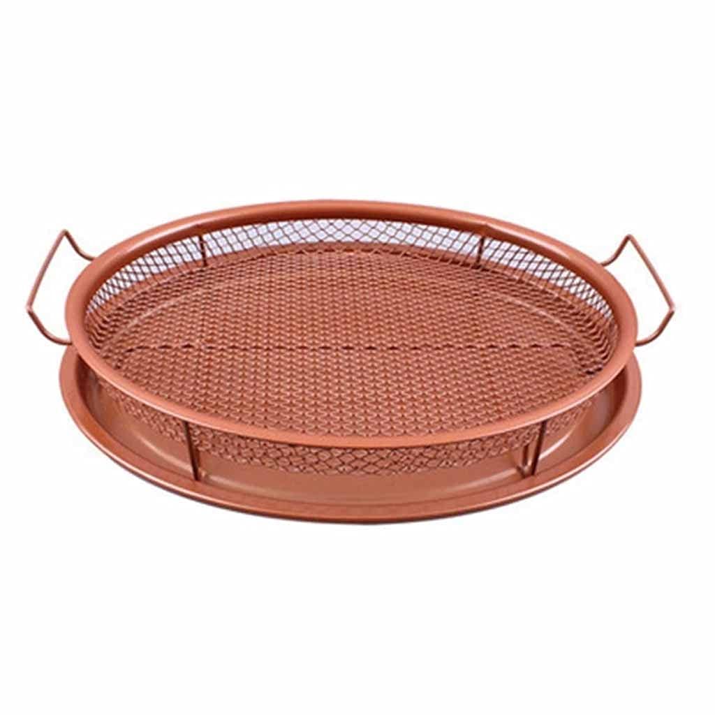 Non-Stick Copper Mesh Baking Tray - Round Oven Pan for Chips, Crisps & BBQ | Microwave & Oven Safe Baking Tool for Perfect Cookies, Pizza & Roasting