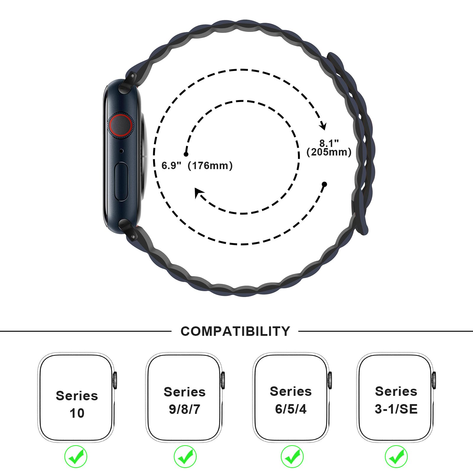 Anlinser Compatible with Apple Watch Band 49/46/45/44/42/41/40/38mm - Double Side Reversible Magnetic Bracelet Strap with Loop for iWatch SE Series 10 9 8 7 6-1 (42/41/40/38mm, Dark Blue) - Perfect for Workouts, Running, Swimming & Everyday Wear
