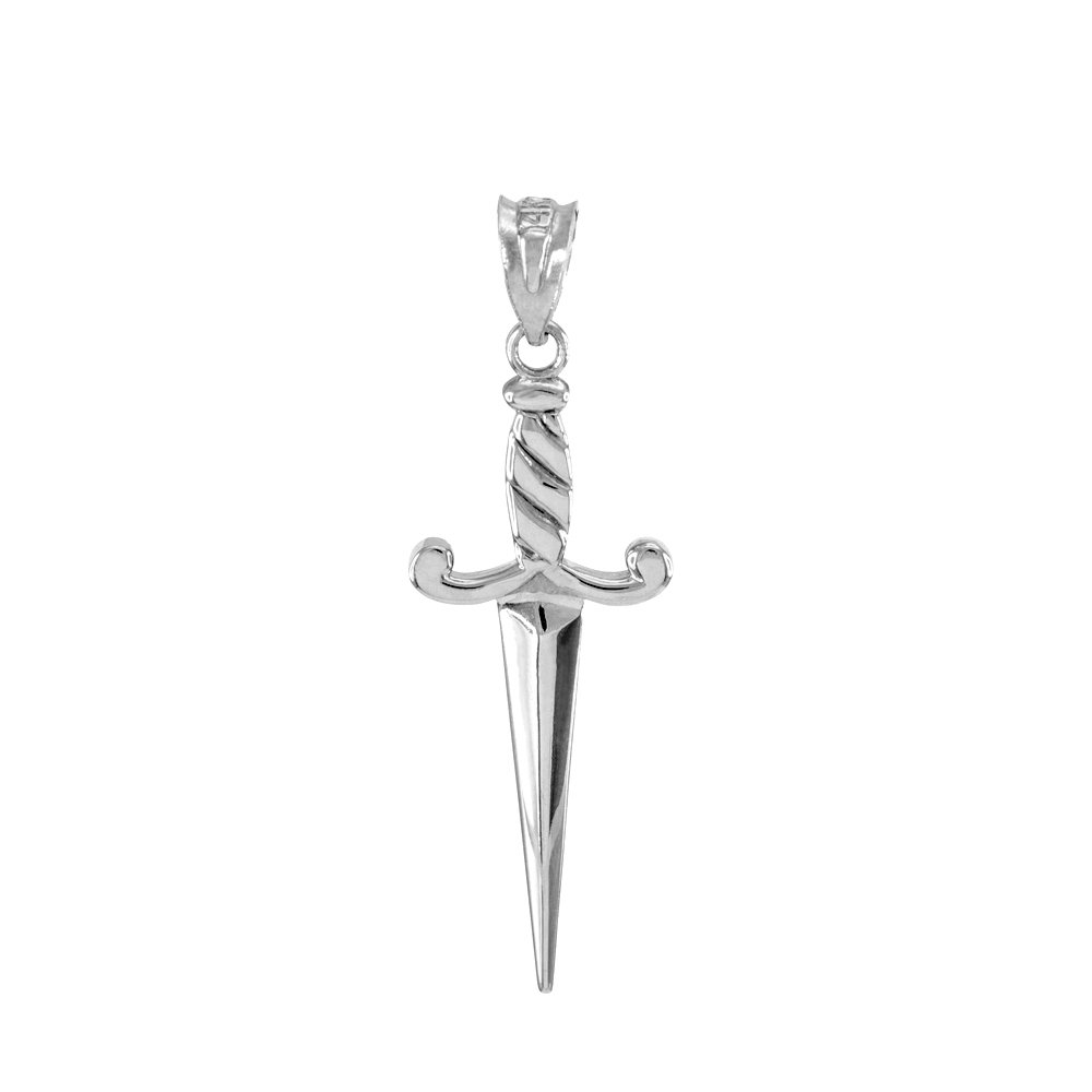 14K White Gold Dagger Knife Charm Pendant - Elegant Jewelry for Necklace, Perfect for Gifts, Gothic Fashion & Everyday Wear