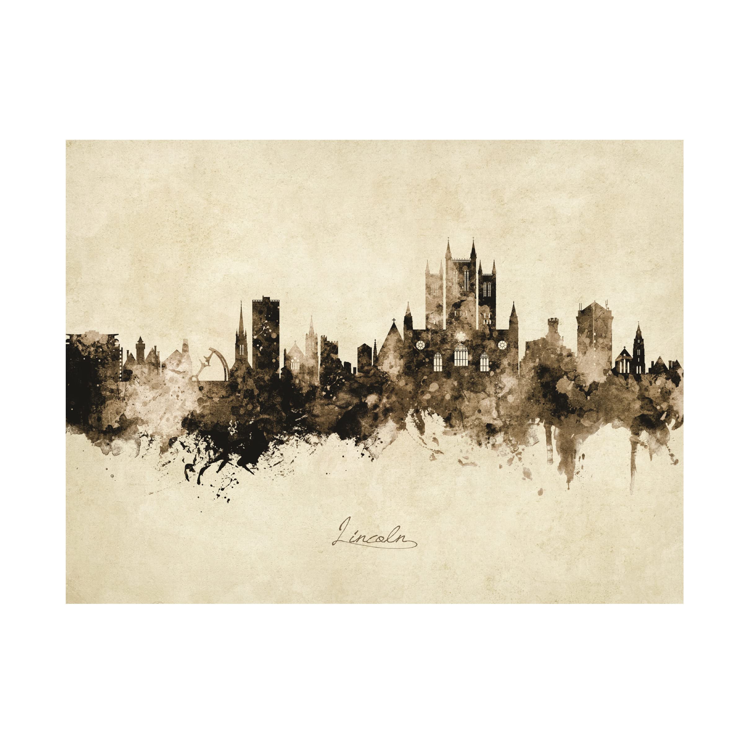 Michael Tompsett Lincoln England Skyline Vintage Canvas Art Print - Premium Wall Decor for Living Room, Bedroom & Office
