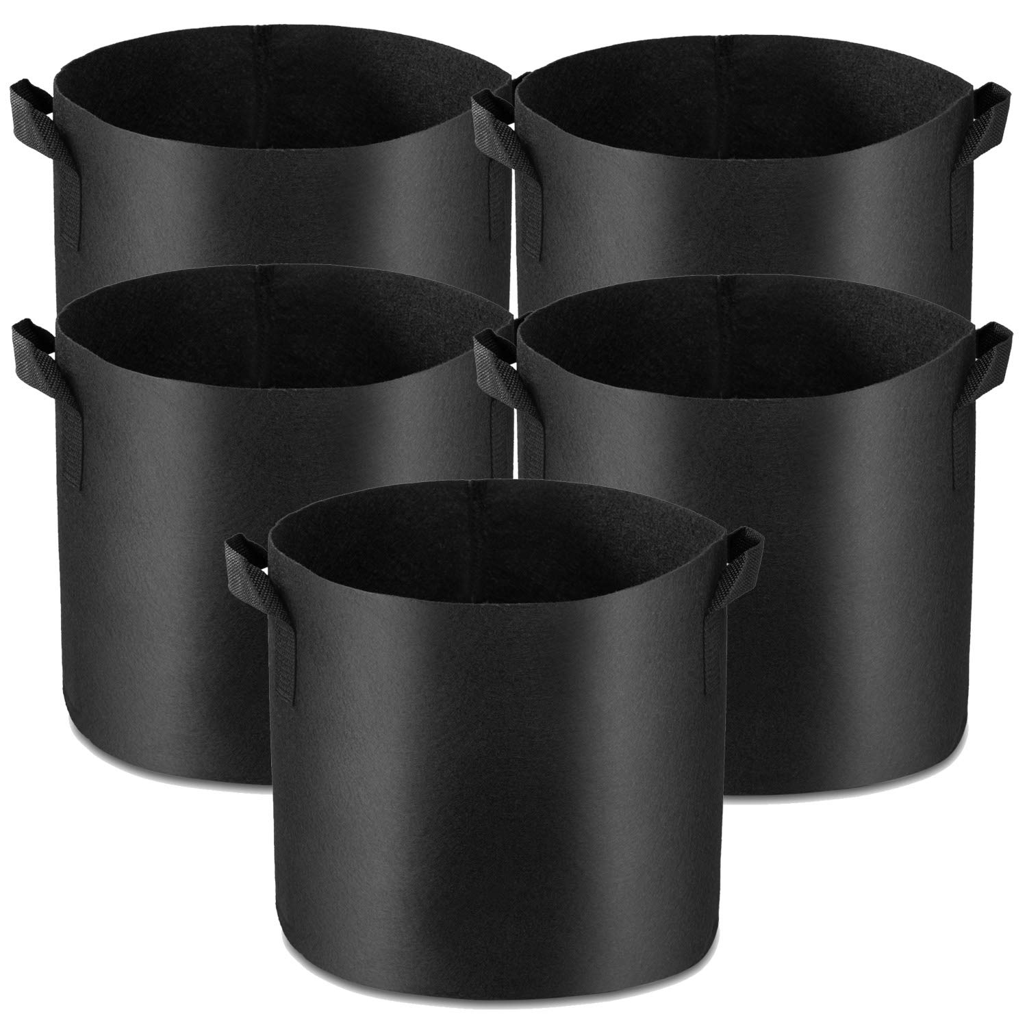 5-Pack 5 Gallon Heavy Duty Grow Bags - Thickened Nonwoven Fabric Plant Pots with Handles for Vegetables, Fruits & Flowers - Durable Container Gardening Solution for Indoor/Outdoor Planting (Black)