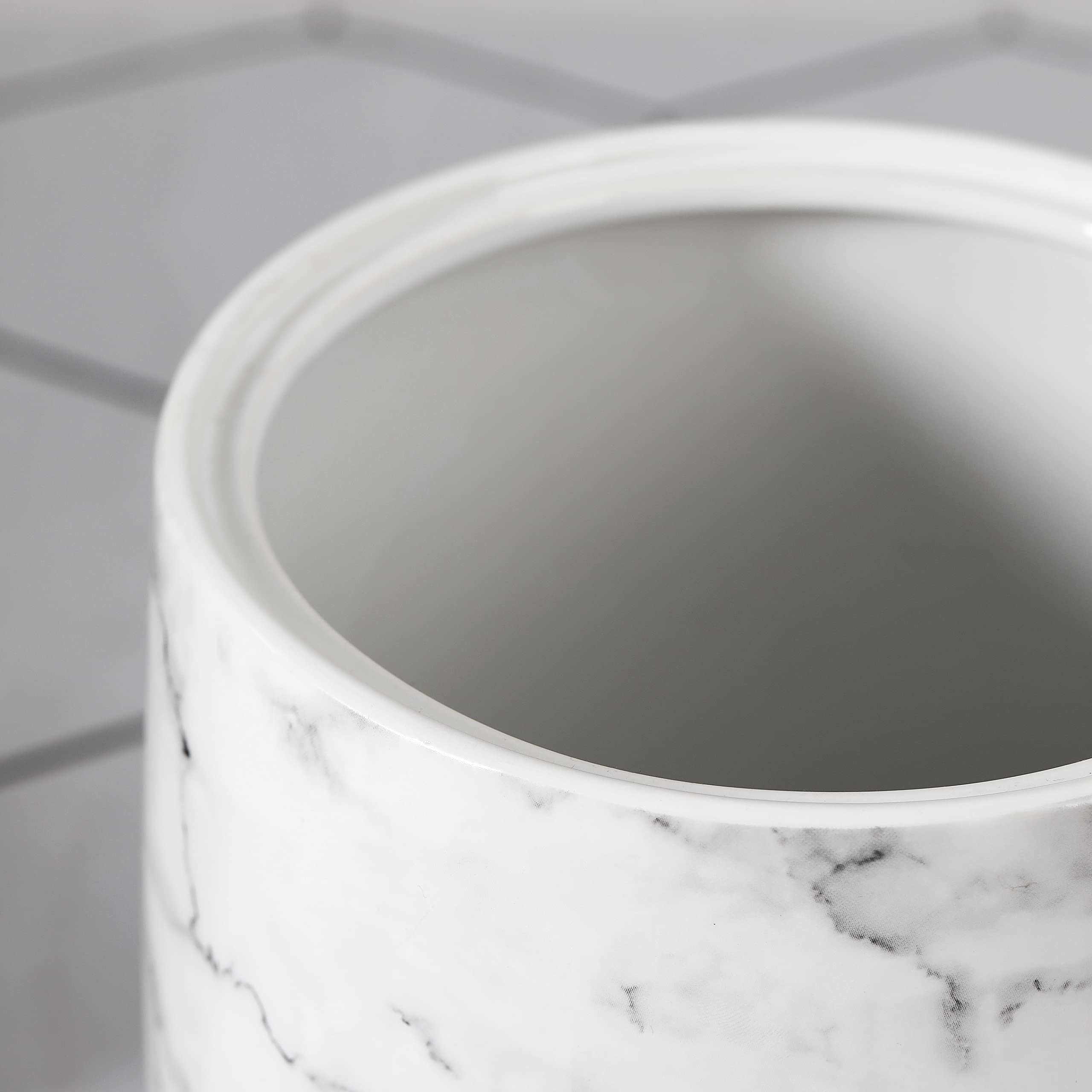 Elegant Ceramic Bathroom Trash Can with Marble Look - Decorative Wastebasket for Bathroom, Bedroom & Office - Perfect for Home, Hotel & Spa Decor