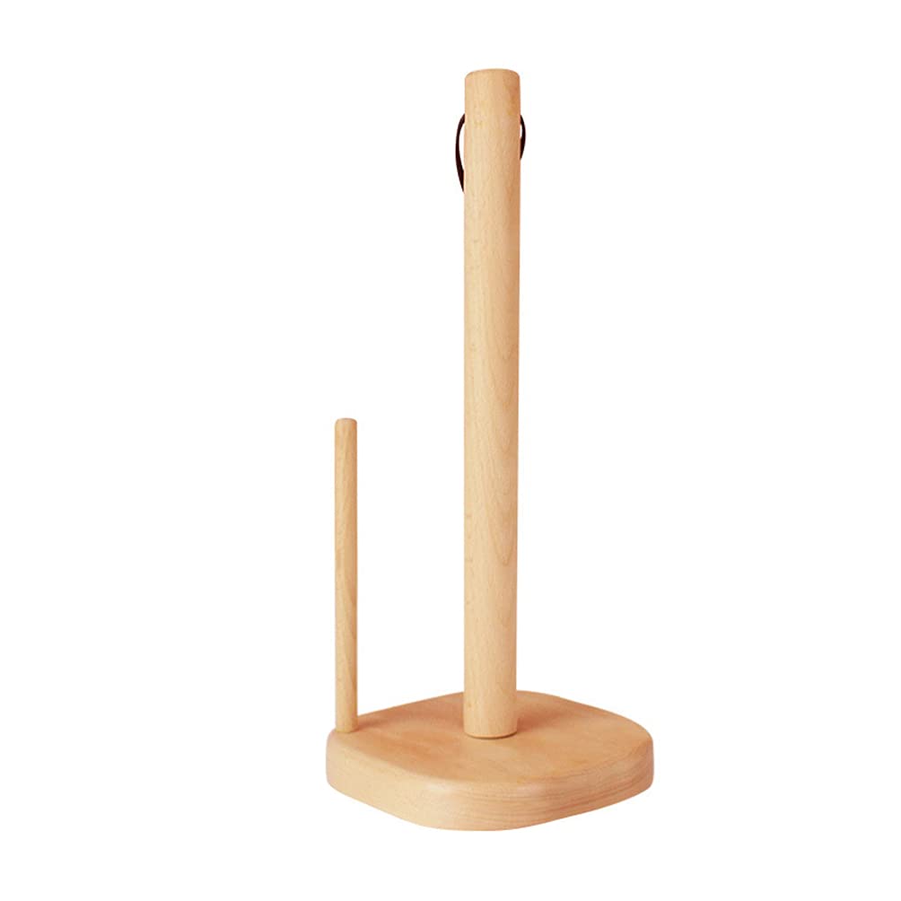 Cabilock 1-Piece Rustic Beech Wood Paper Towel Holder Stand - Vertical Floor Tissue Dispenser Rack for Kitchen, Bathroom & Home Decor - Fall-Proof Lazy Design
