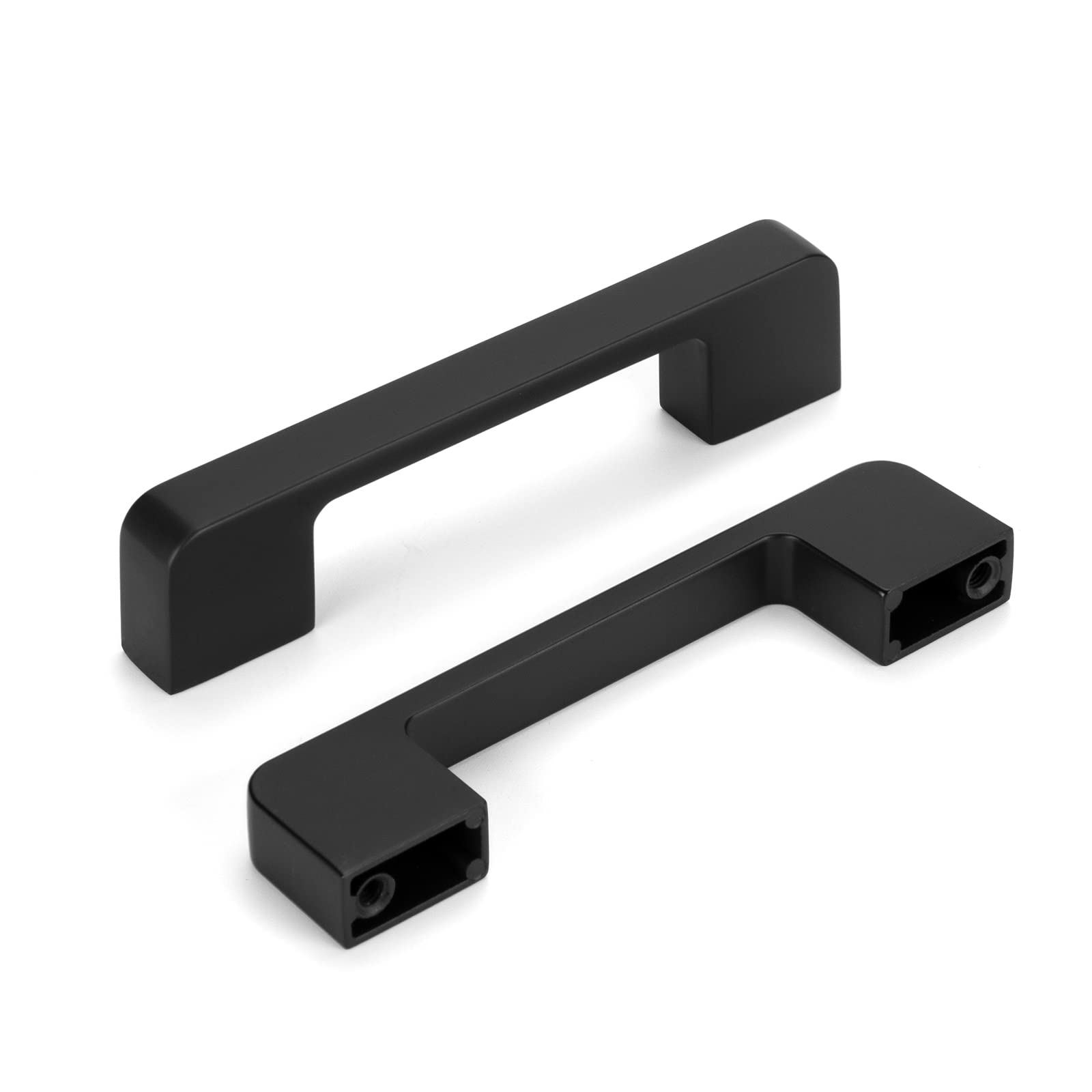 12 Pack Matte Black Square Cabinet Pulls - 3-3/4 Inch Hole Center Modern Zinc Alloy Kitchen & Bathroom Drawer Handles - Perfect for Cabinets, Dressers, Vanities and Furniture Upgrades