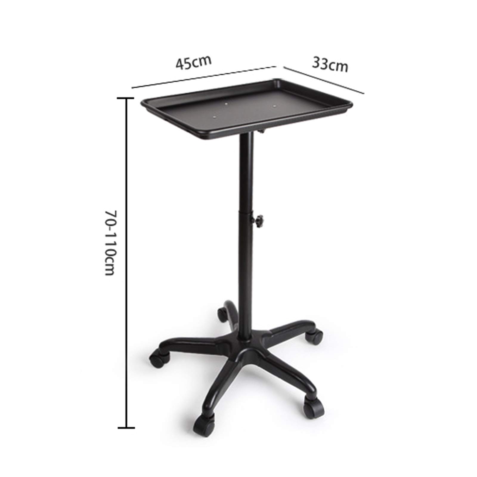 Adjustable Height Aluminum Salon Tray & Rolling Station - Black Salon Tray for Hair Styling, Dressing, and Car Use - Professional Hairdressing Tray with Wheels for Salon & Mobile Stylists