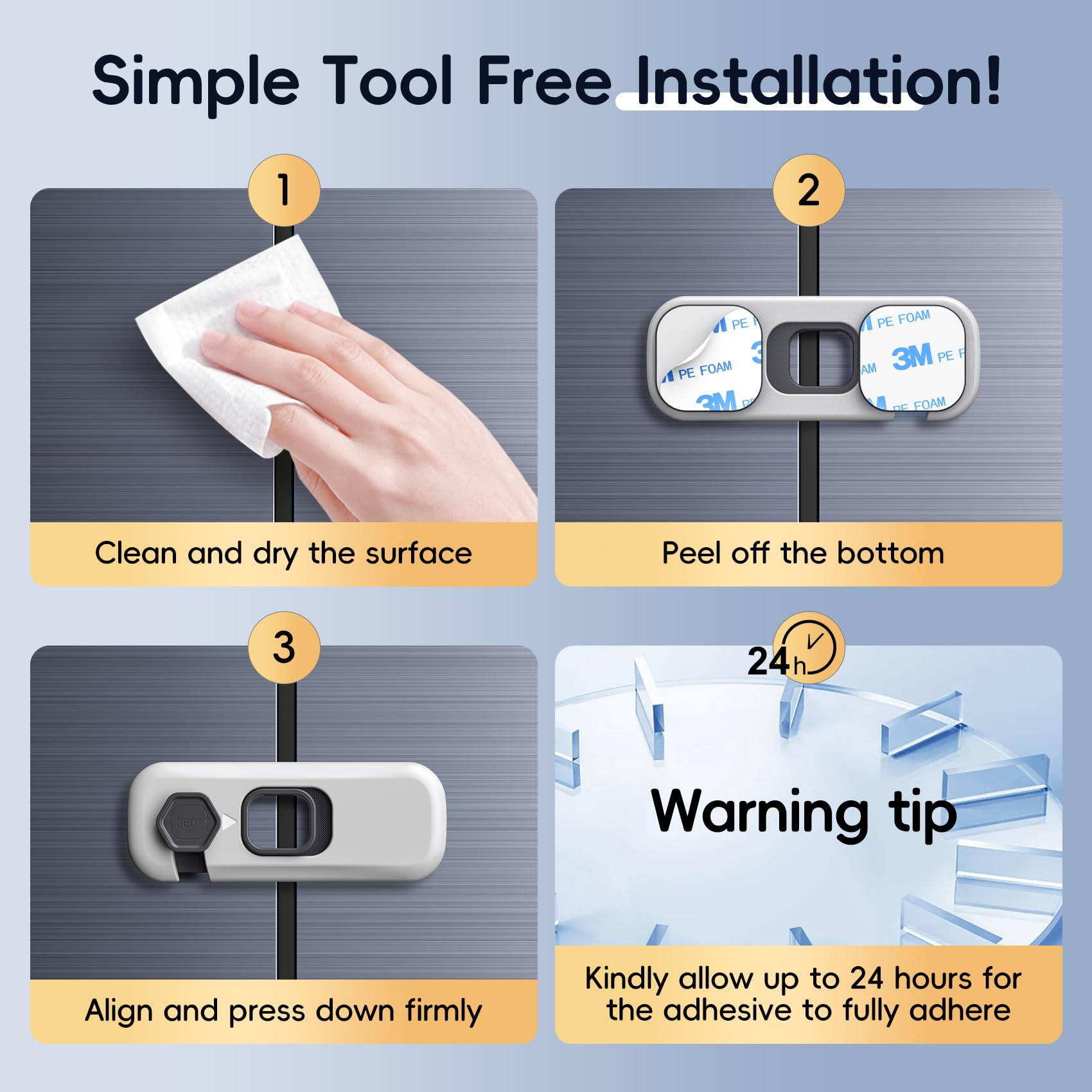 5 Pack Child Proof Refrigerator Lock - Strong Adhesive Baby Safety Locks for Fridge, Oven, Cabinets & RV - Easy Install Grey Child Safety Locks (Perfect for Kitchen, Nursery & Travel Use)