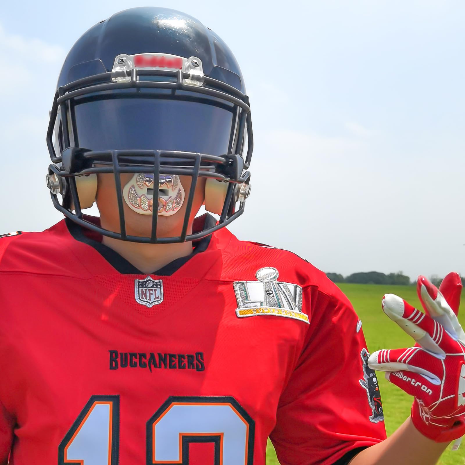 LeCool 3D Beast Chrome Football Mouth Guard with Connected Strap - Adult & Youth Sports Mouthpiece for Maximum Airflow & Teeth Protection - Perfect for Football, Rugby, Boxing & Contact Sports