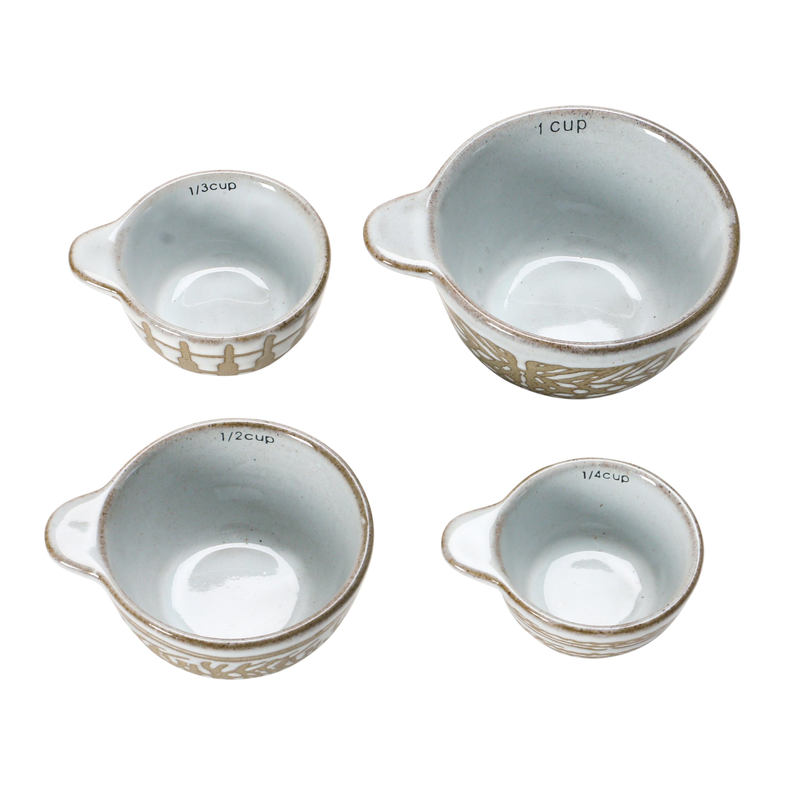 Creative Co-Op White Stoneware Measuring Cups Set of 4 with Wax Relief Pattern - 4.75