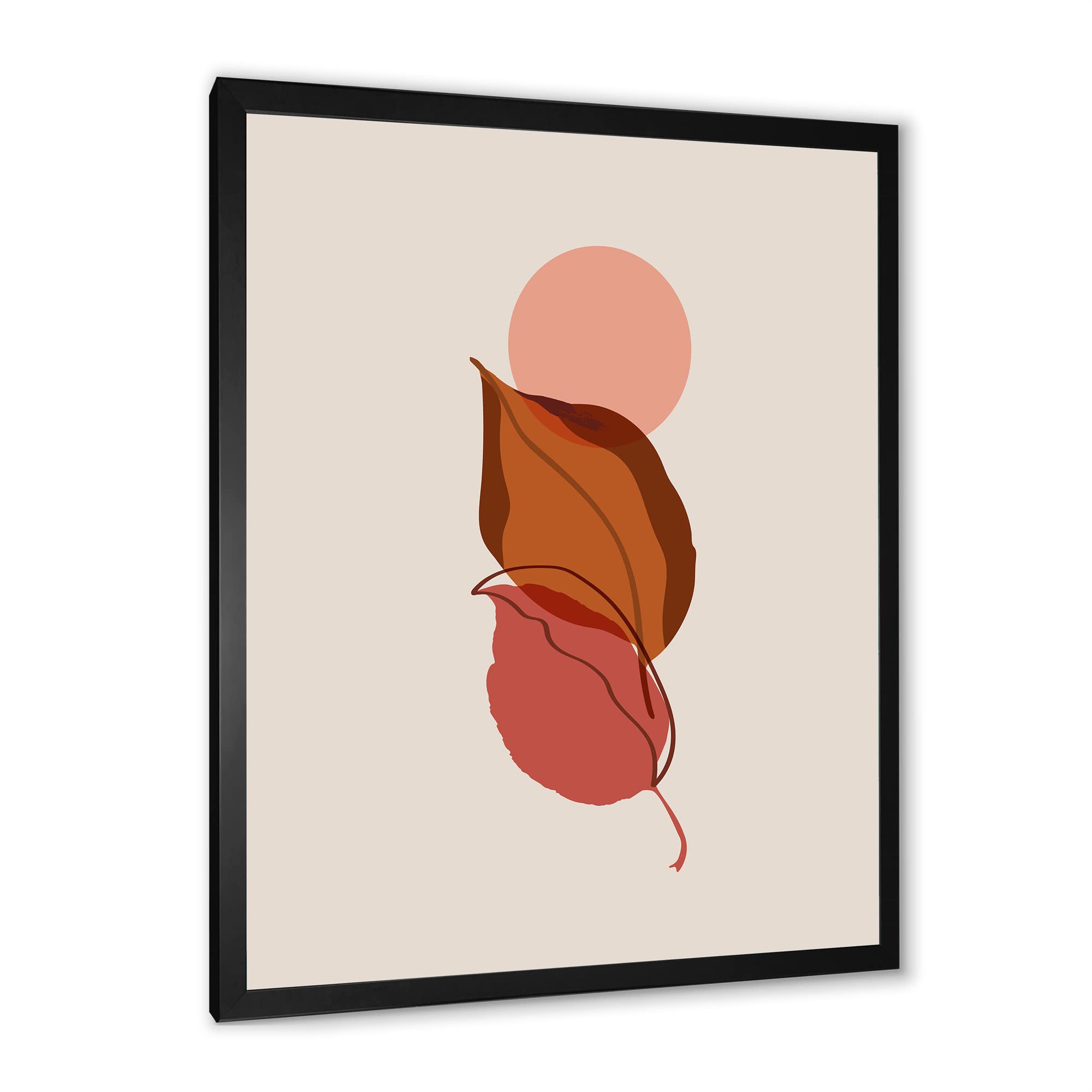 DesignQ Two Autumn Leaves Falling Under A Red Full Moon - Modern Framed Wall Art for Living Room, Bedroom & Office Decor