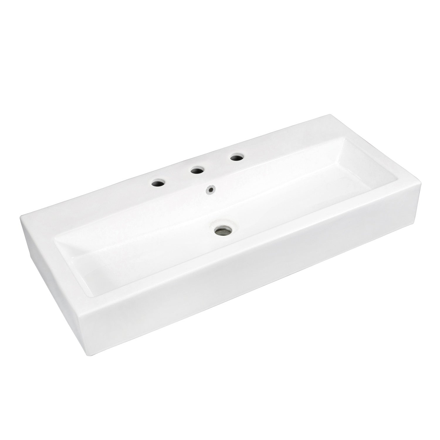 Anne EV3917W8 39-Inch White Ceramic Rectangular Vessel Bathroom Sink with 8-Inch Faucet Centers - Perfect for Modern Bathroom Vanities and Powder Rooms