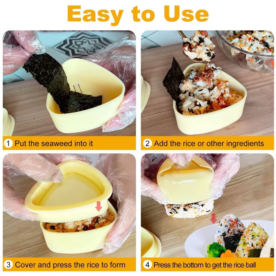 3-Pack Onigiri Mold Set - Triangle Rice Ball & Musubi Maker Kit for Sushi, Bento & DIY - Perfect for Kids Lunch, Home Cooking & Japanese Cuisine