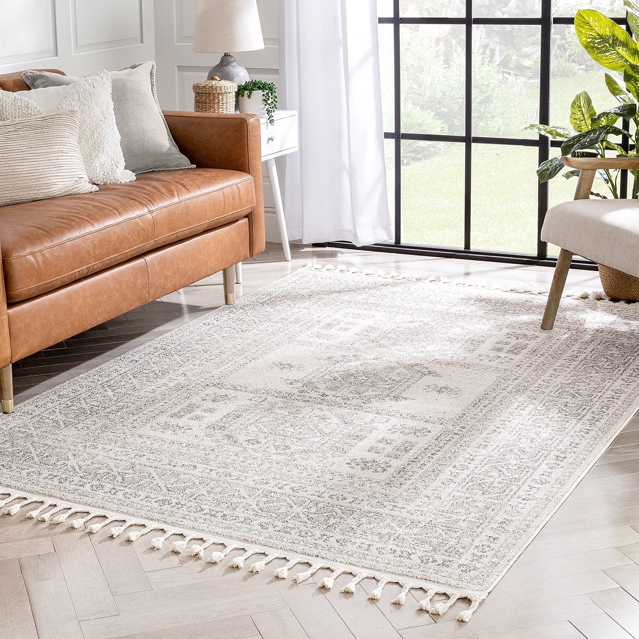 Well Woven Loop-De-Loop Carina Tribal Medallion Beige Kilim-Style 5'3