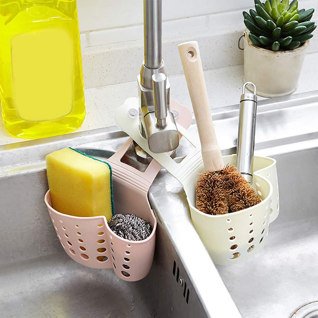 Amiley White Plastic Sponge Holder with Suction Cups - Kitchen Sink Caddy Organizer for Sponges & Brushes | Perfect for Kitchen Sink Faucet Organization & Dishwashing Station