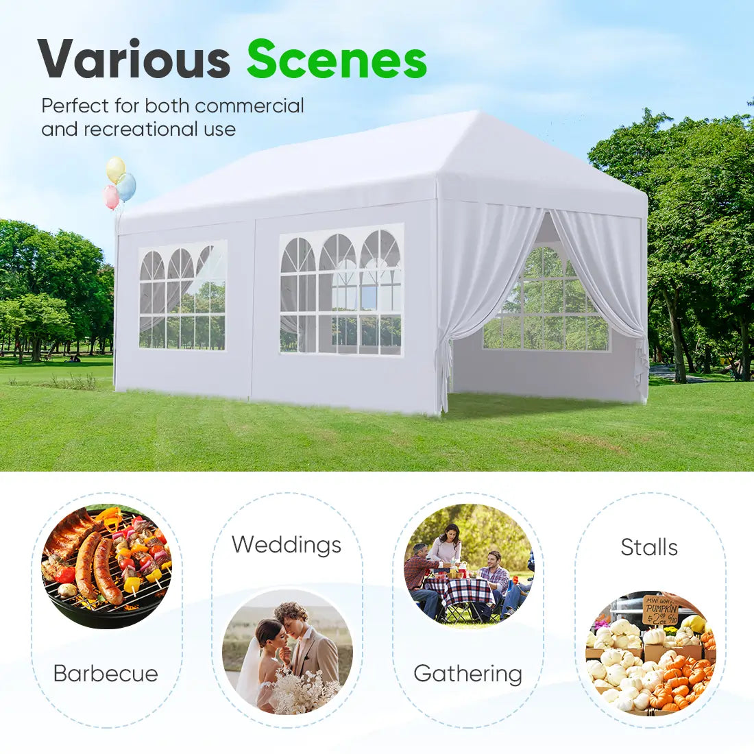 10' x 20' White Party Tent - Heavy Duty Canopy for Outdoor Events, Weddings, Picnics & Backyard Gatherings