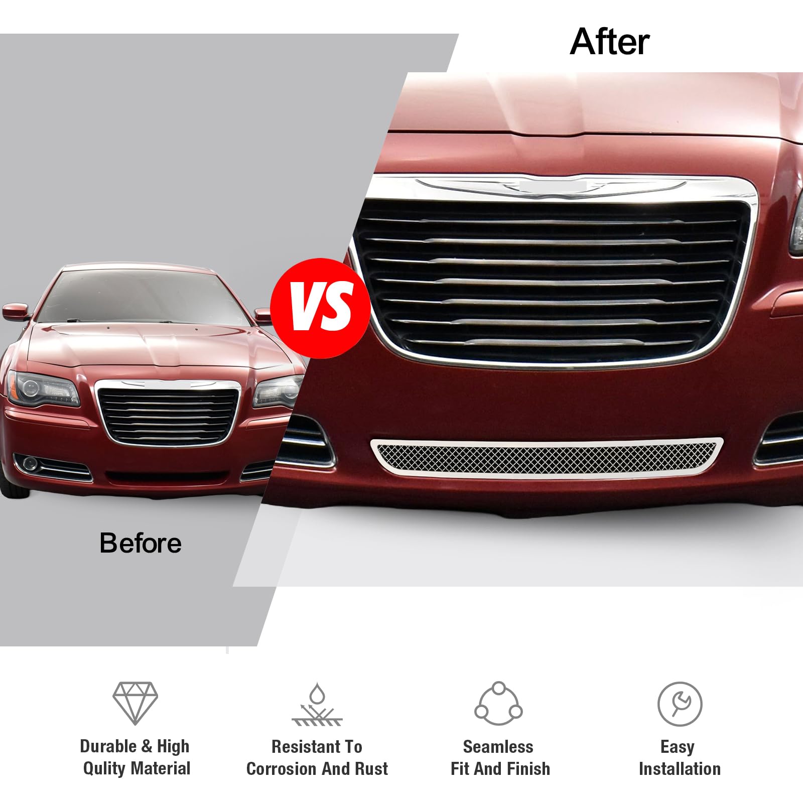 APS Compatible with Chrysler 300 300C 2011-2014 Lower Bumper Stainless Steel Chrome Mesh Front Grille Insert R76301R - Upgrade Your Car's Style for a Sleek & Sporty Look