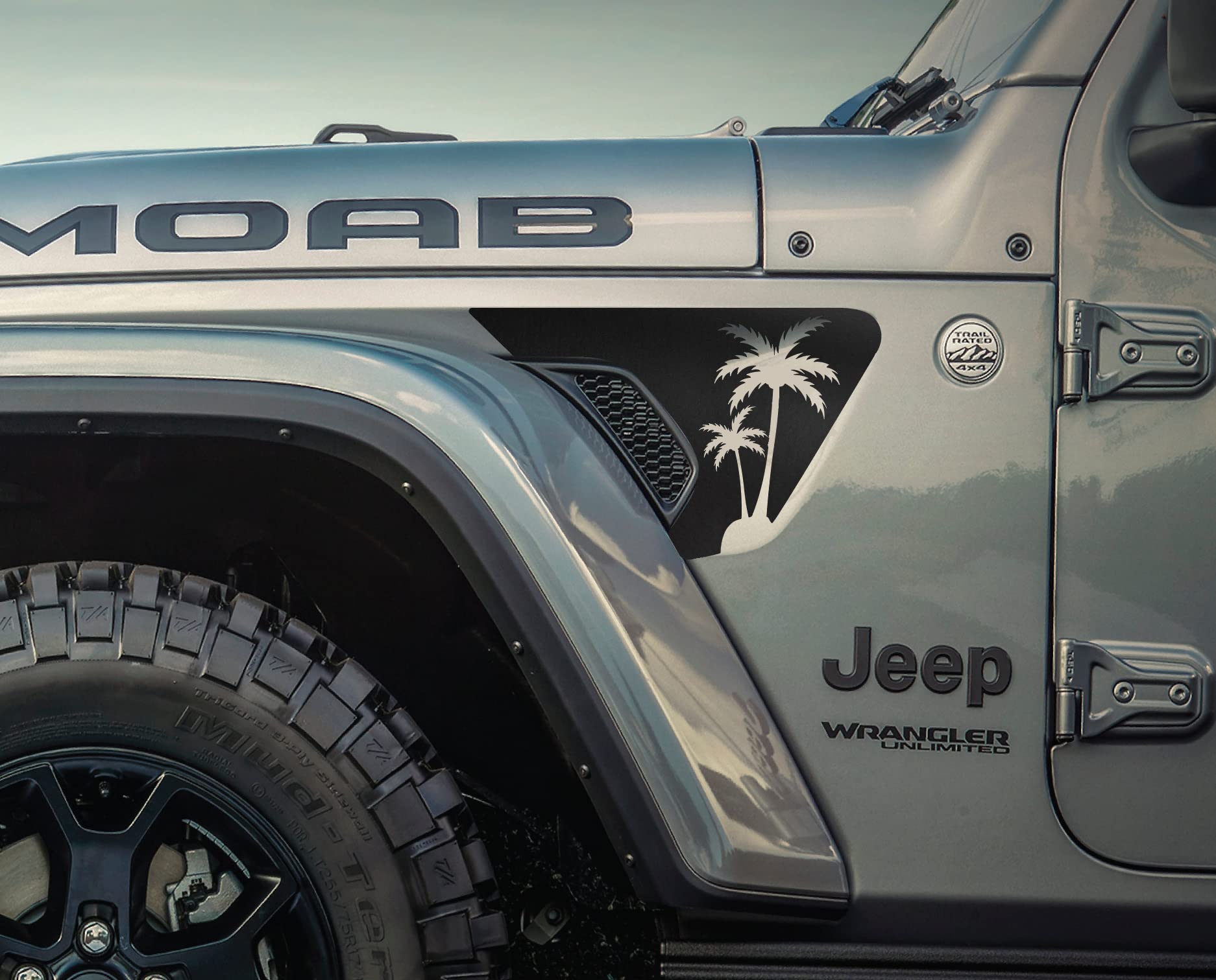Fender Vent Vinyl Decal Sticker for Jeep Wrangler JL & Gladiator JT (2018+) - Custom Palm Tree Design in Any Color | Weatherproof Car Exterior Decoration for Off-Road Adventures & Beach Trips