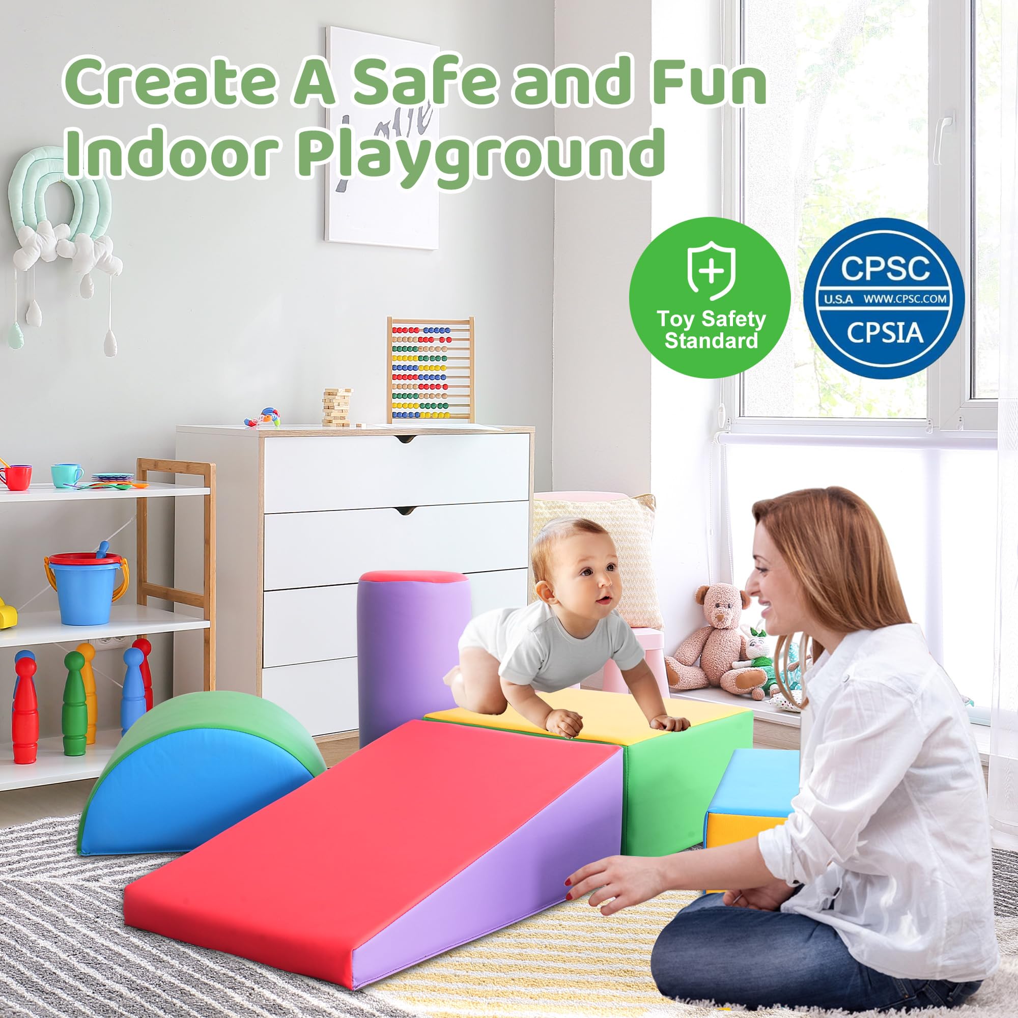 Foam Climbing Blocks for Toddlers 1-3 Years - 5-Piece Indoor Active Play Set for Kids, Safe Climb and Crawl Activity Toys for Home, Preschool & Daycare - Perfect for Developing Motor Skills & Active Playtime