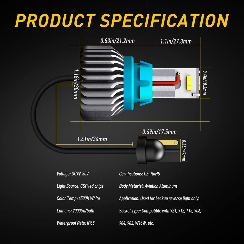 Error Free 912 921 LED Bulb - Super Bright CSP 9 SMD Plug & Play - Perfect for Car Backup Lights & Reverse Lights - Ideal for Night Driving & Parking Assistance