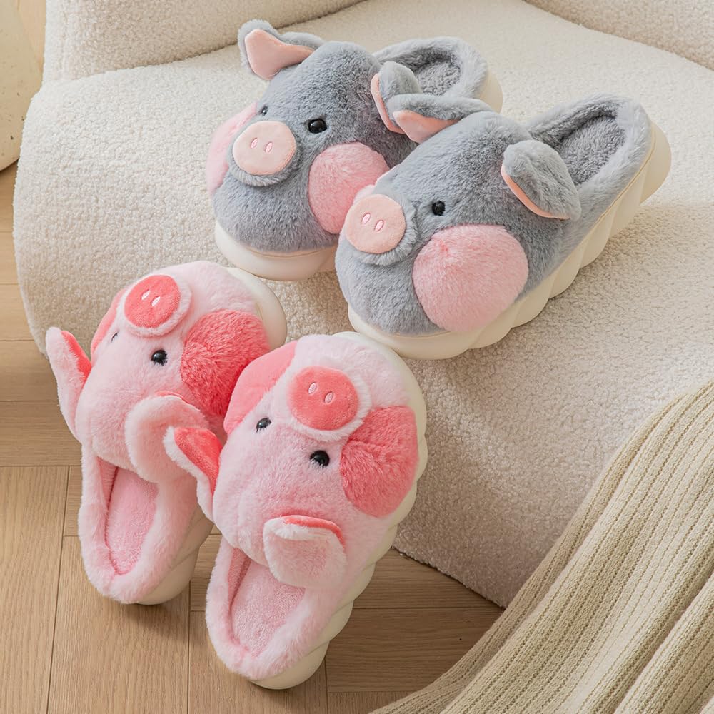 YILANLAN Women's Soft Plush Pig Slippers - Cozy Indoor House Shoes with Non-Slip Sole for Home, Lounge & Winter Comfort