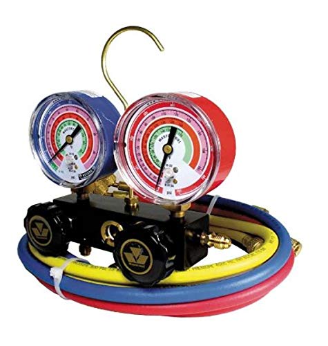Rheem 57161 2-Way Aluminum Rubber Manifold for R-22, R-404A, R-410A Refrigerants with Premium 5ft Hoses | HVAC Repair & AC Maintenance Tool for Professionals