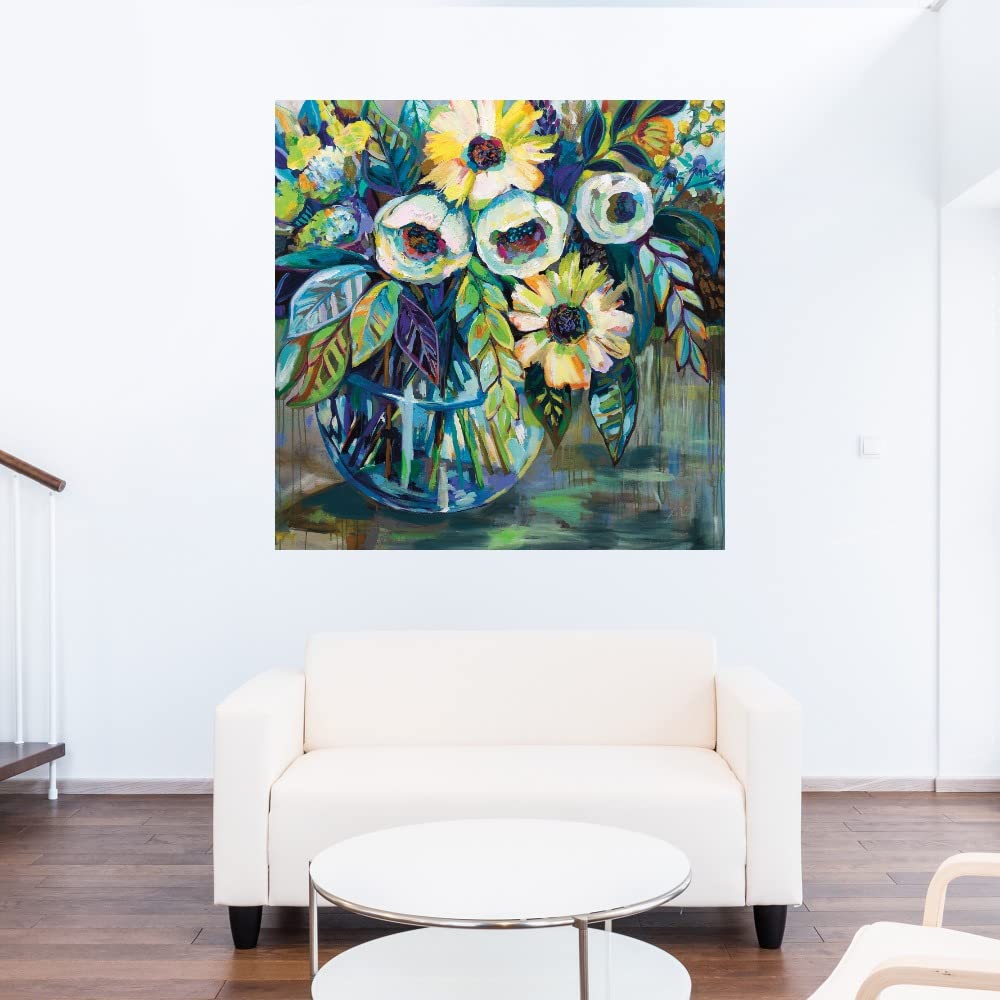Blue Light Abstract Canvas Wall Art by Jeanette Vertentes - 22x22 Inch Ready to Hang Painting for Living Room, Bedroom, Office Decor - Perfect for Modern Home & Office Spaces