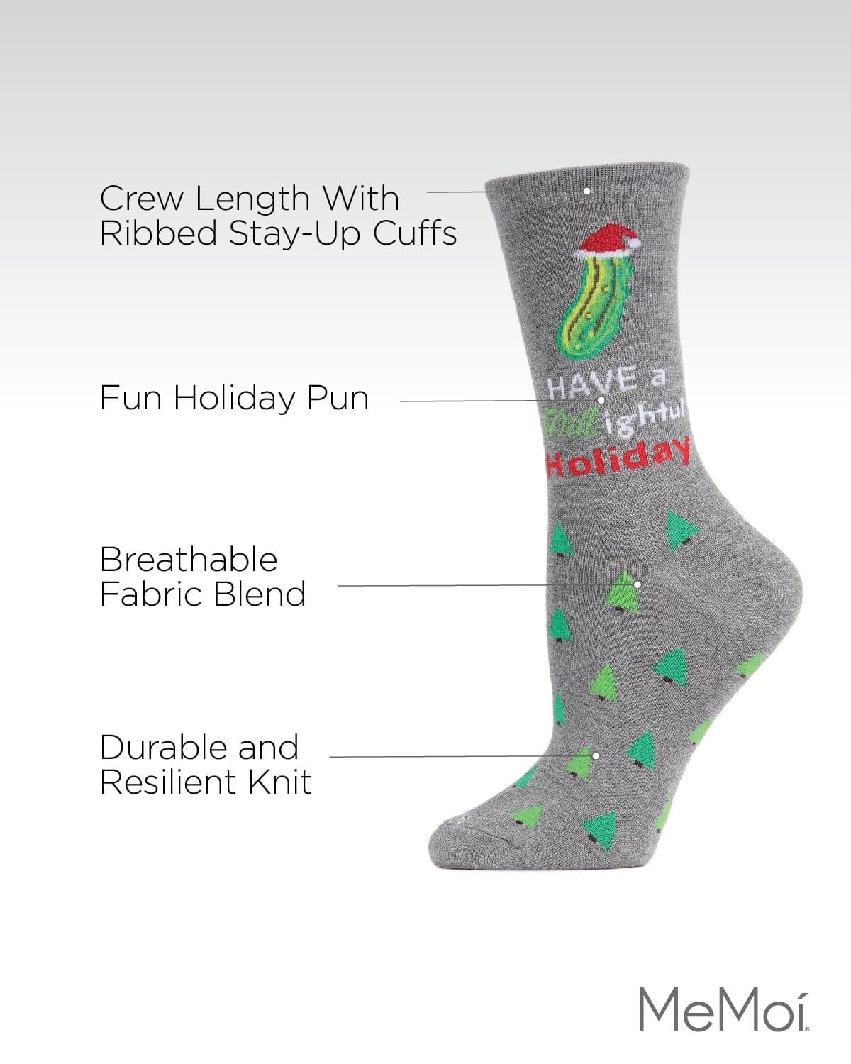 MeMoi Women's Dill-ightful Holiday Crew Socks - Festive Christmas Socks for Women - Cozy & Comfortable for Winter, Gift Giving & Holiday Parties