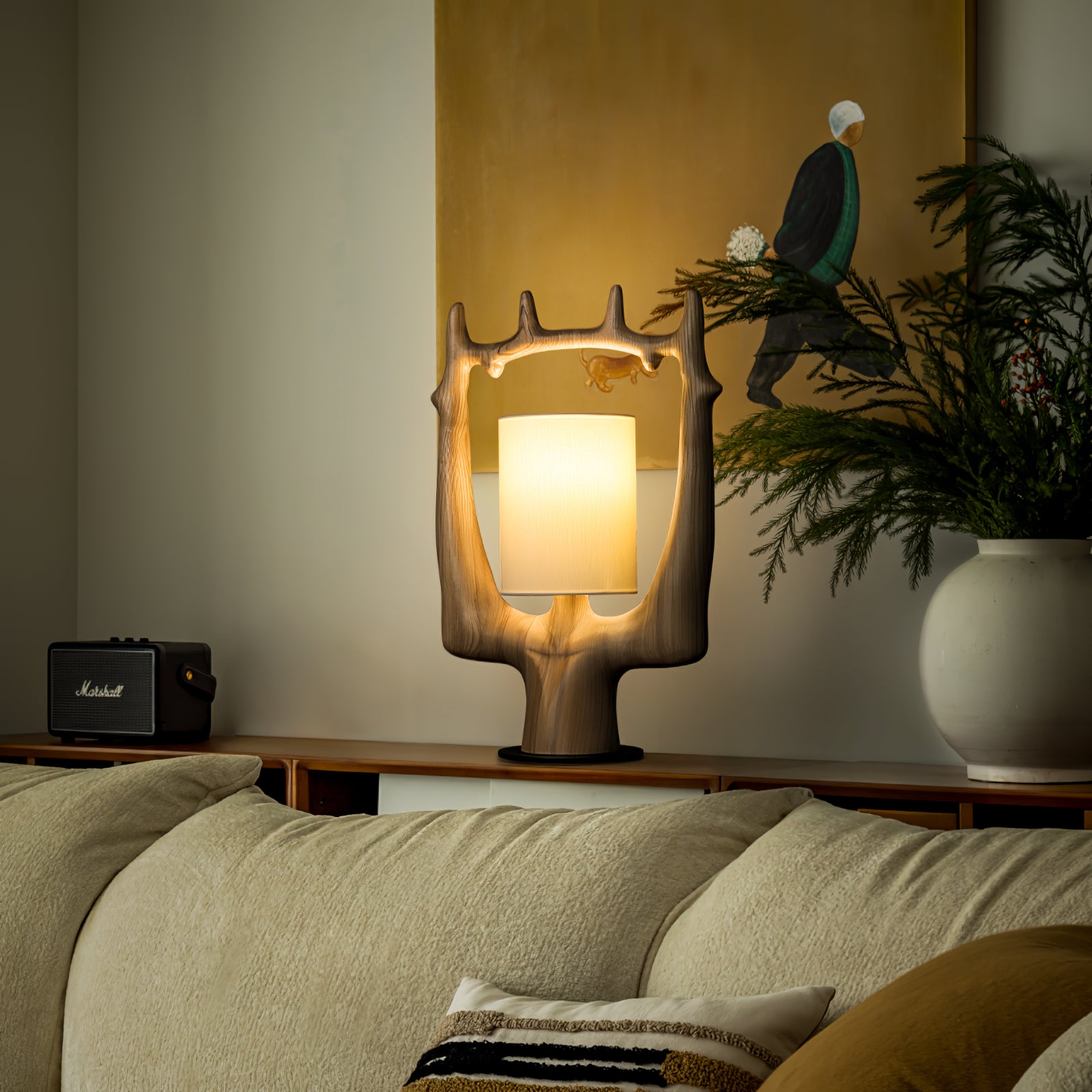 Antler Ring Table Lamp - Rustic Deer Horn Nightstand Light for Bedroom, Living Room, or Cabin Decor - Perfect for Farmhouse, Lodge & Hunting Cabin Ambience