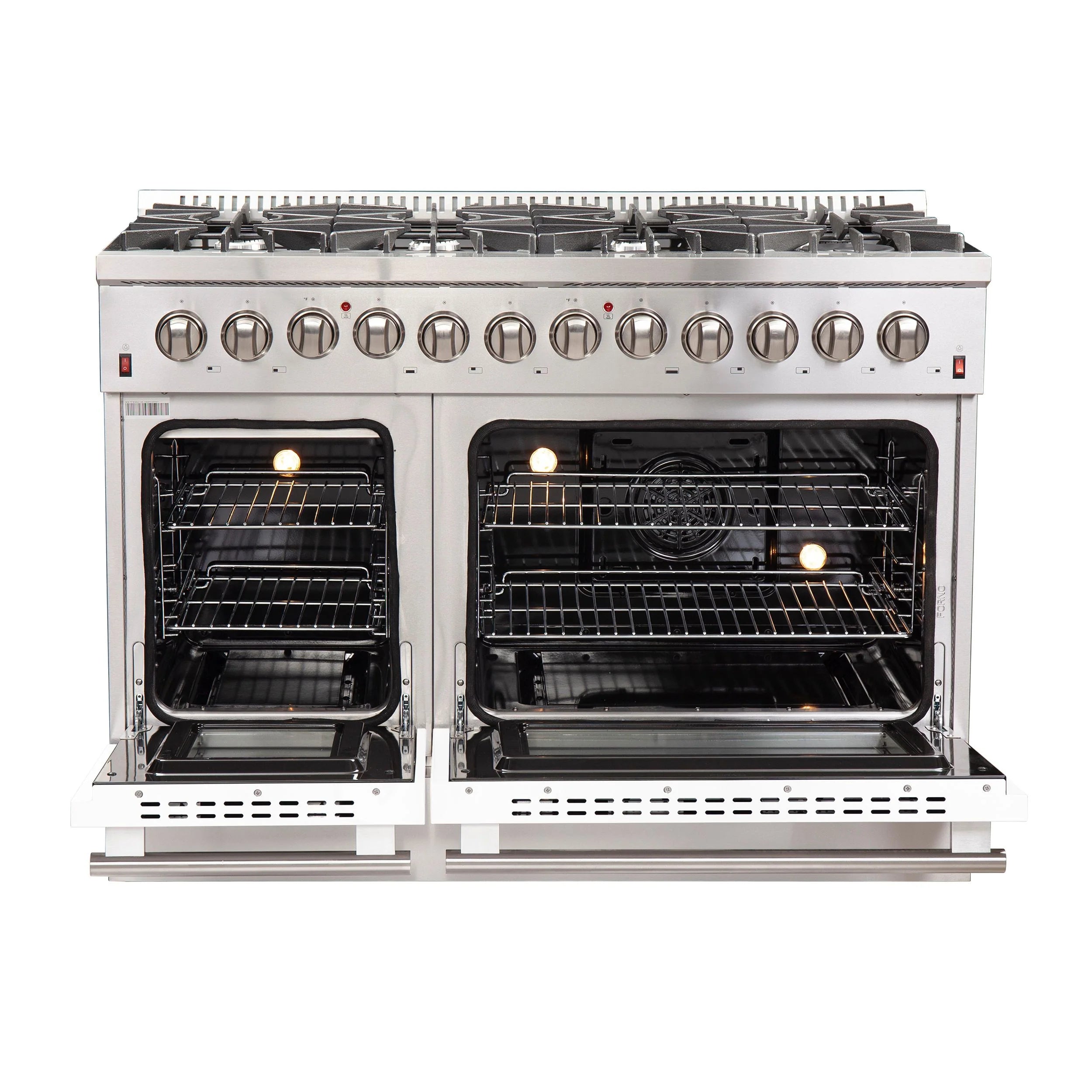 FORNO Galiano 48 Inch Dual Fuel Range with 6 Burners - Stainless Steel & White Finish (Model FFSGS6156 48WHT) - Perfect for Home Kitchens, Restaurants & Professional Chefs