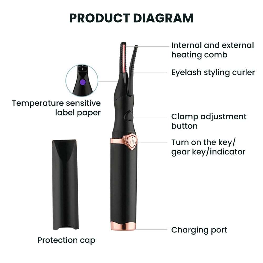 2024 Mini Electric Heated Eyelash Curler - USB Rechargeable Portable Lash Curling Tool for Women | Perfect for Home, Travel & Professional Makeup | Black Beauty Styling Accessory