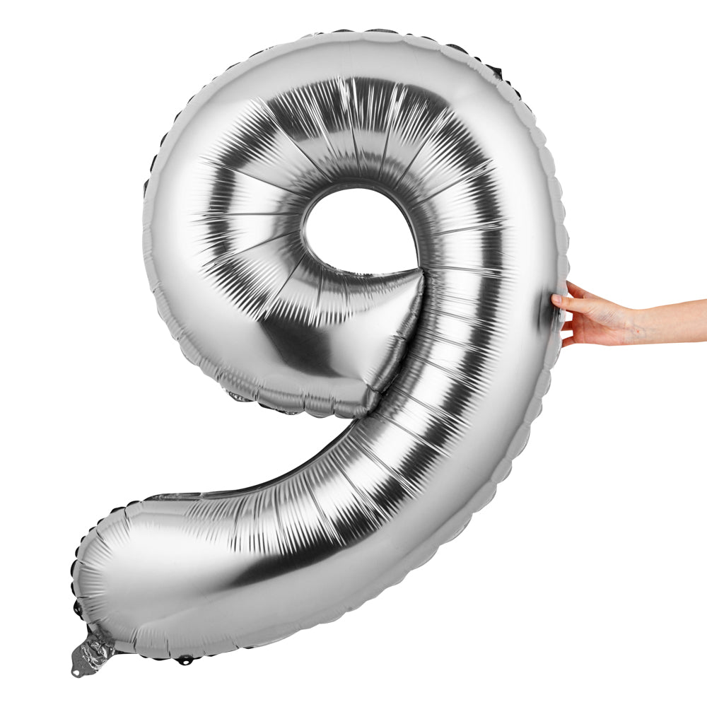 Balloonify Silver Mylar Number 9 Balloon - 40 Inch Large Foil Balloon for Birthday Parties, Anniversaries & Celebrations (1 Count Box)