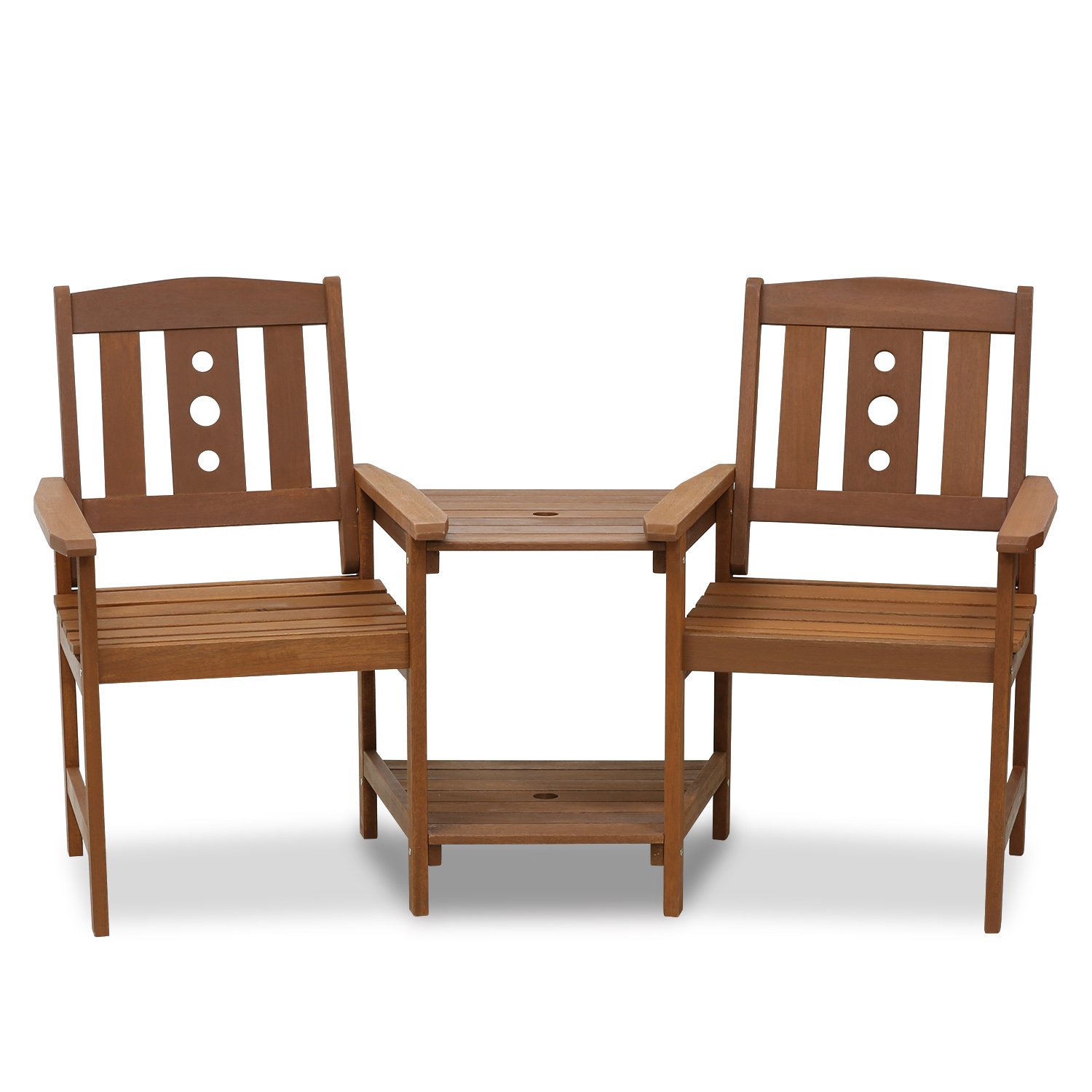 Furinno FG17488 Outdoor Hardwood Patio Furniture - Jack and Jill Chair Set in Teak Oil, Natural Finish - Perfect for Garden, Backyard, Poolside & Patio Relaxation