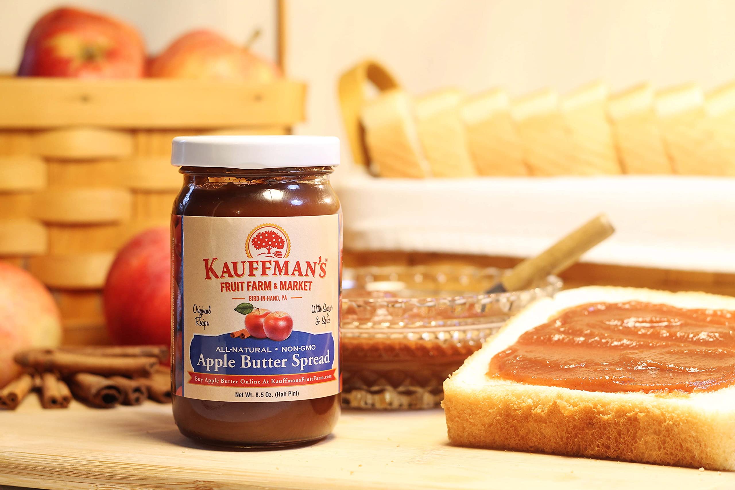Kauffman's Fruit Farm Homemade Apple Butter Spread - Original Flavor, 8.5 Oz (Pack of 12) | Perfect for Toast, Pancakes, Yogurt & Gift Baskets