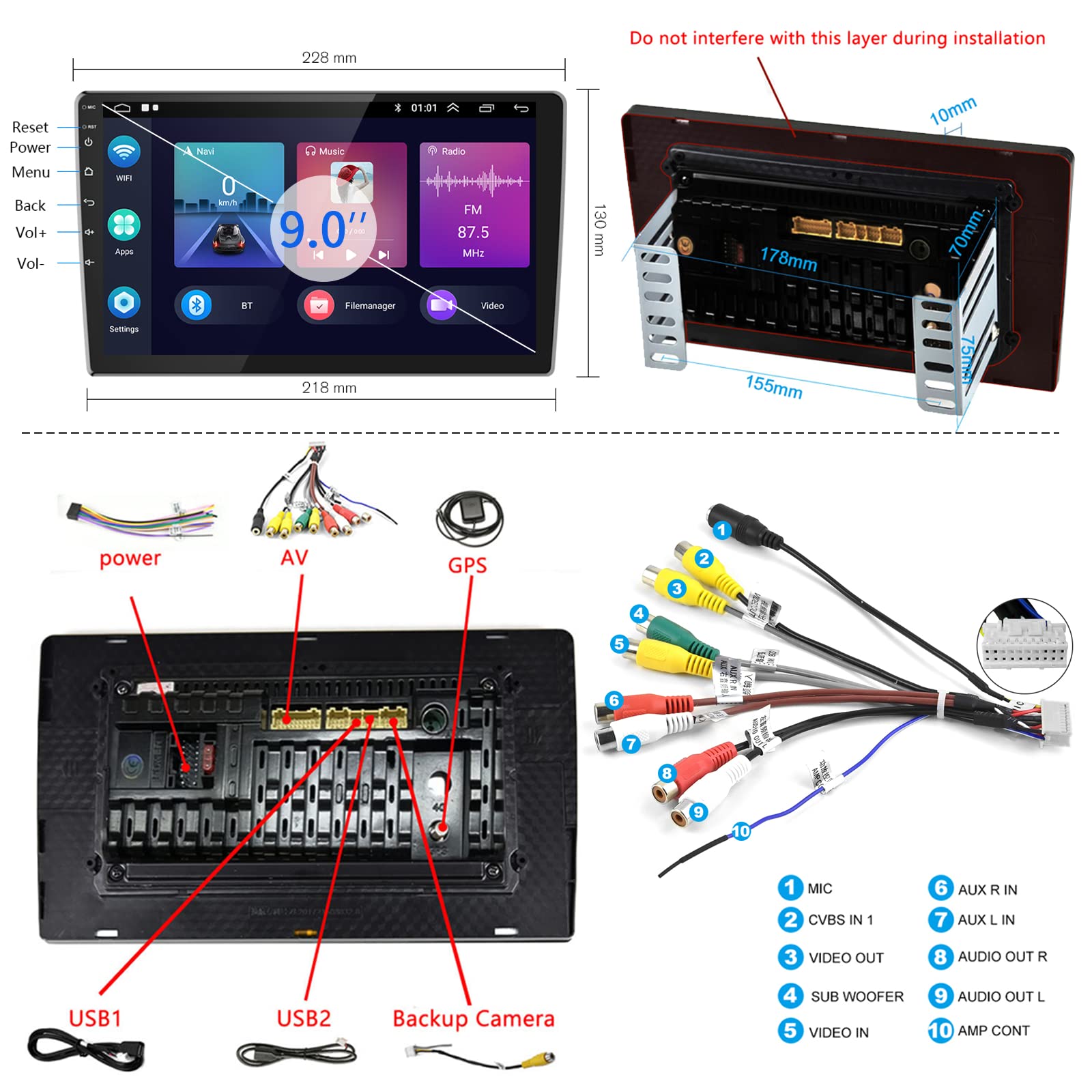 Rimoody 9 Inch Android Double Din Car Stereo - 2GB RAM 64GB ROM, Wireless Apple CarPlay & Android Auto, GPS Navigation, Bluetooth, FM, WiFi, HiFi Sound, Backup Camera - Perfect for Road Trips & Daily Commuting