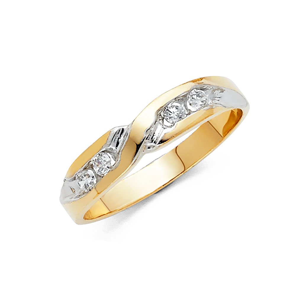 Sonia Jewels 14K White & Yellow Gold Two-Tone Cubic Zirconia CZ Ring - Men's Wedding Band for Anniversary, Engagement & Special Occasions
